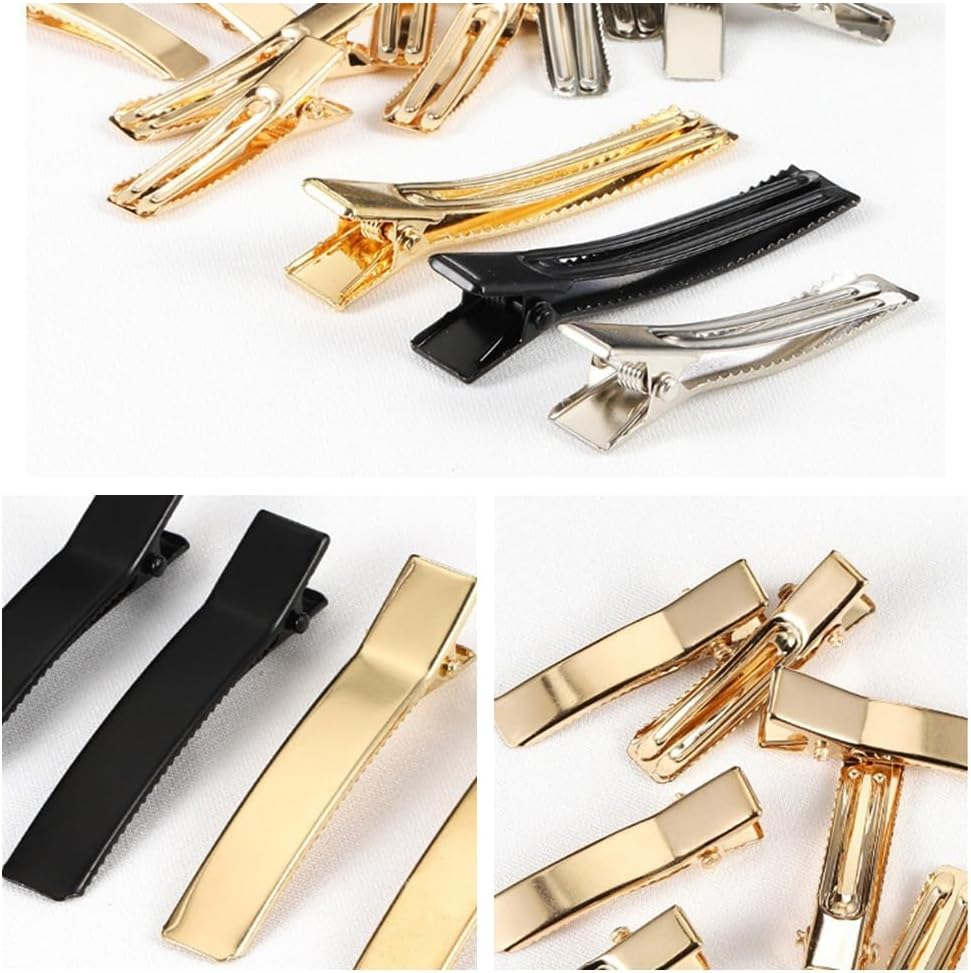 Rockreyoa Metal Duckbill Hair Clips, Small Crocodile Clips, Crocodile Clips, Hairdresser Alligator Clips, Hair Clips for Women, Hair Salon, Girls, Hair Styling, DIY Accessories, 3 Colours, 3.5 Cm image number 2