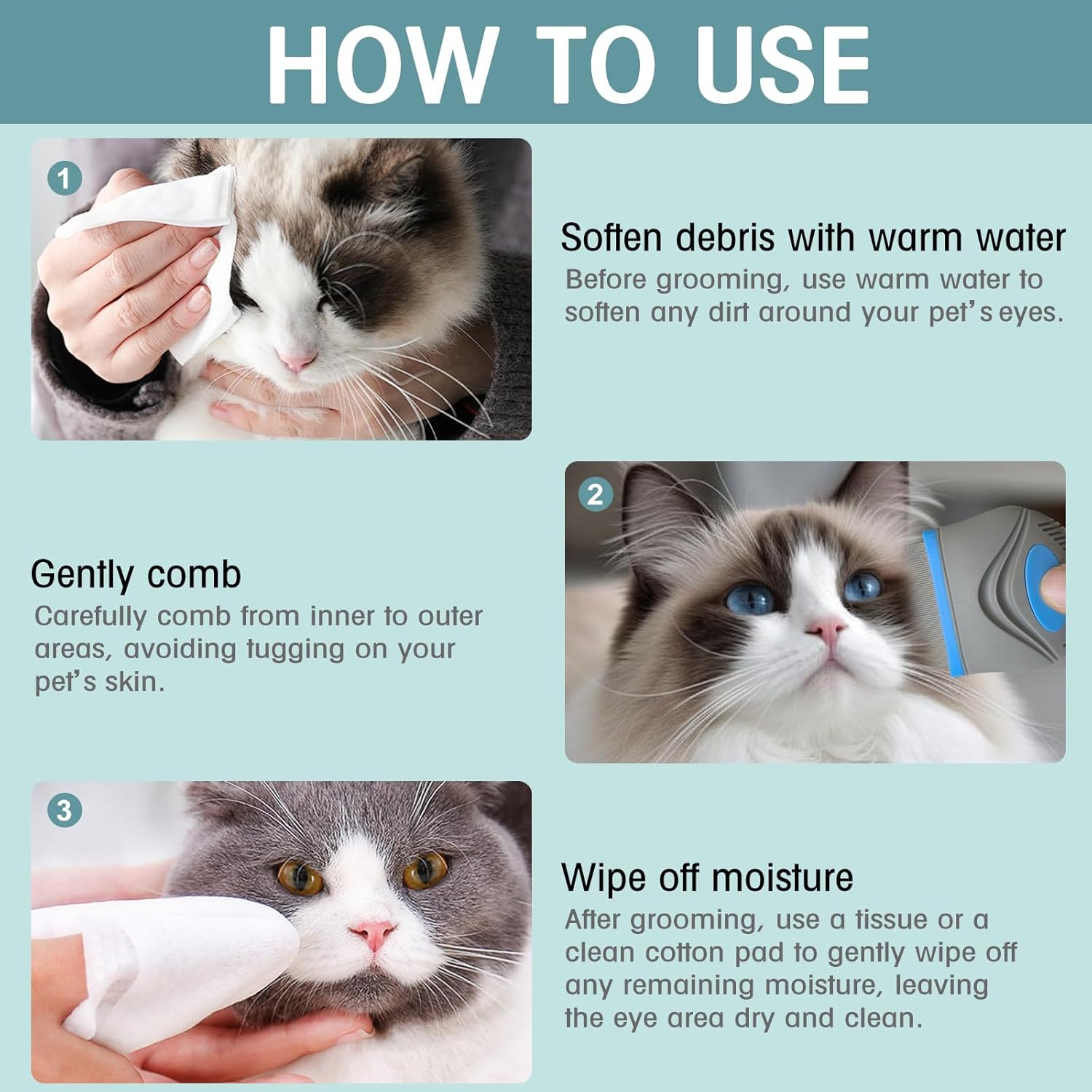 Gmstahlei Pet Face Comb, Stainless Steel Fine-Tooth Eye Grooming Brush, Gentle & Safe for Dogs & Cats, Removes Tear Stains & Discharge, Lightweight & Portable, Suitable for All Furry Pets image number 3