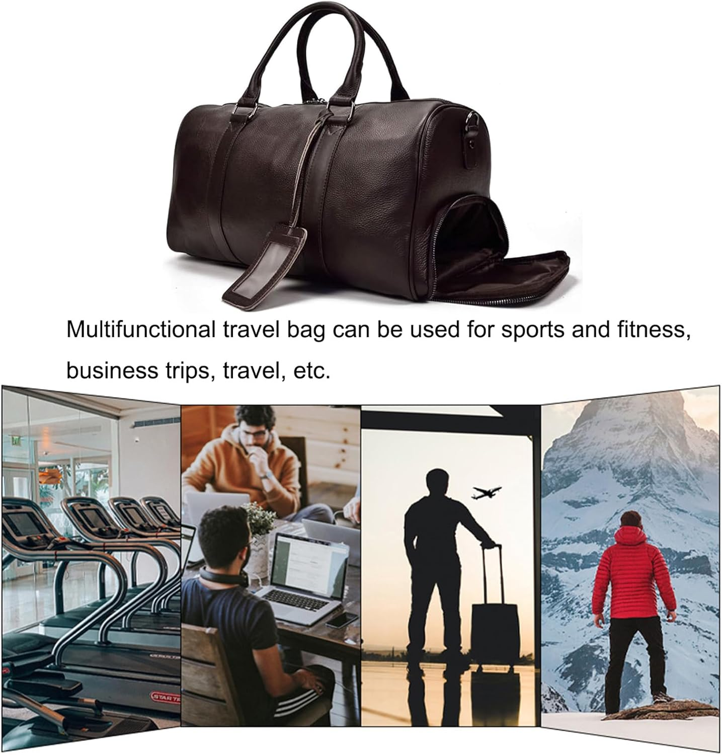 LUUFAN Leather Travel Bag Large Capacity Luggage Duffel Bag with Shoe Compartment, Men Women Weekend Shoulder Bag for Holiday Business Trip, 55Cm-Brown, Retro