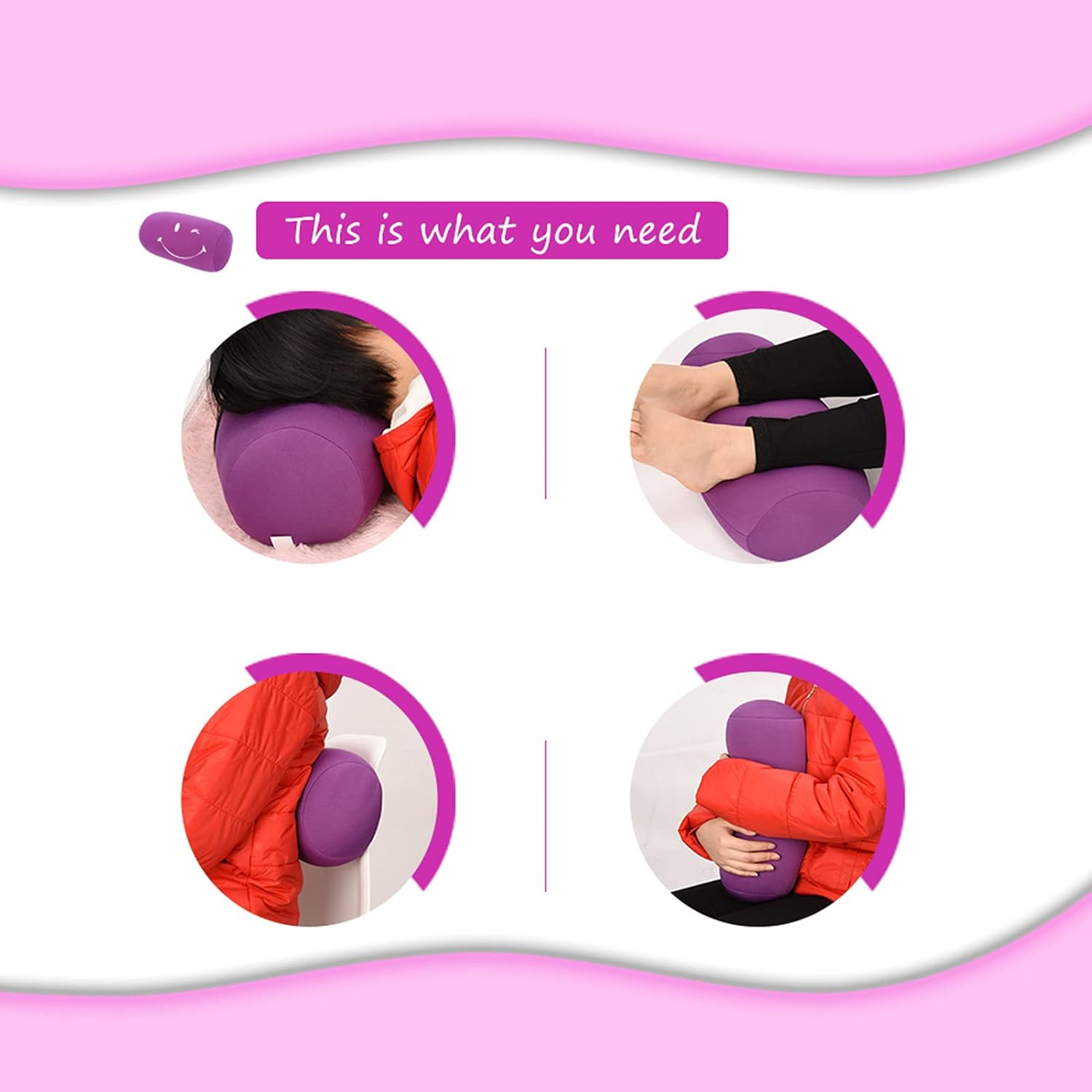 EVTSCAN Mini Microbead Tube Pillow, Comfortable Back Cushion Roll Throw Pillow Sleep Neck Support Cushion for Travel or in Home 6 Optional Colors(Purple) image number 2