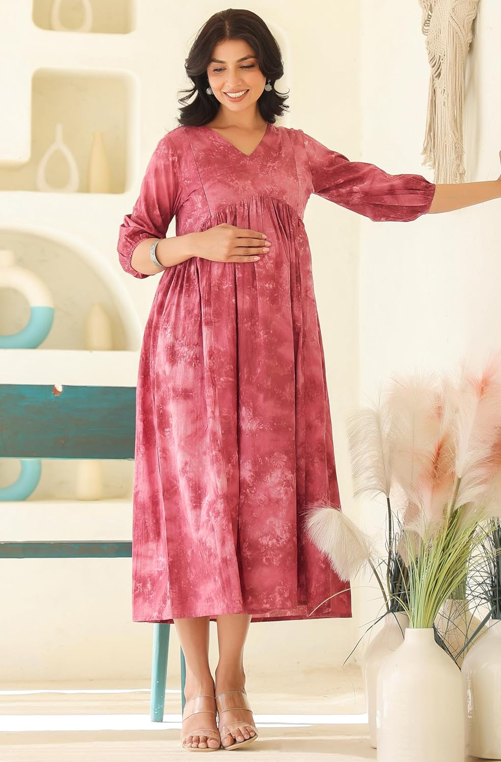 Janasya Maternity Nursing Dress with Breastfeeding Feature for Pre and Post Pregnant Women image number 2