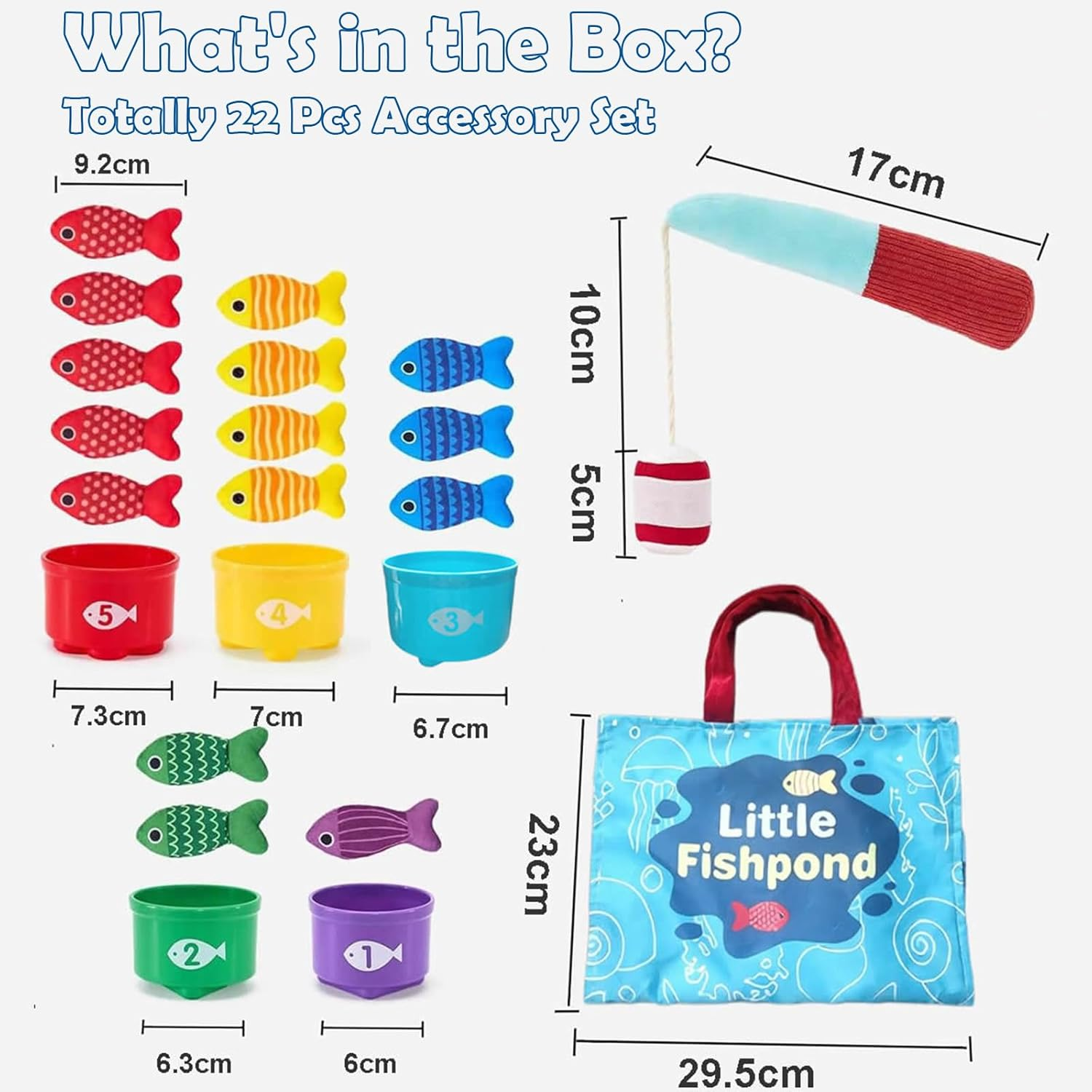 Toddler Toys Montessori Toys for 1-3 Year Old Boy Girl Birthday Gift, 22 Pcs Cloth Fishing Game with Stacking Cups- Number Counting, Color Sorting, Shape Learning Toddler Boy