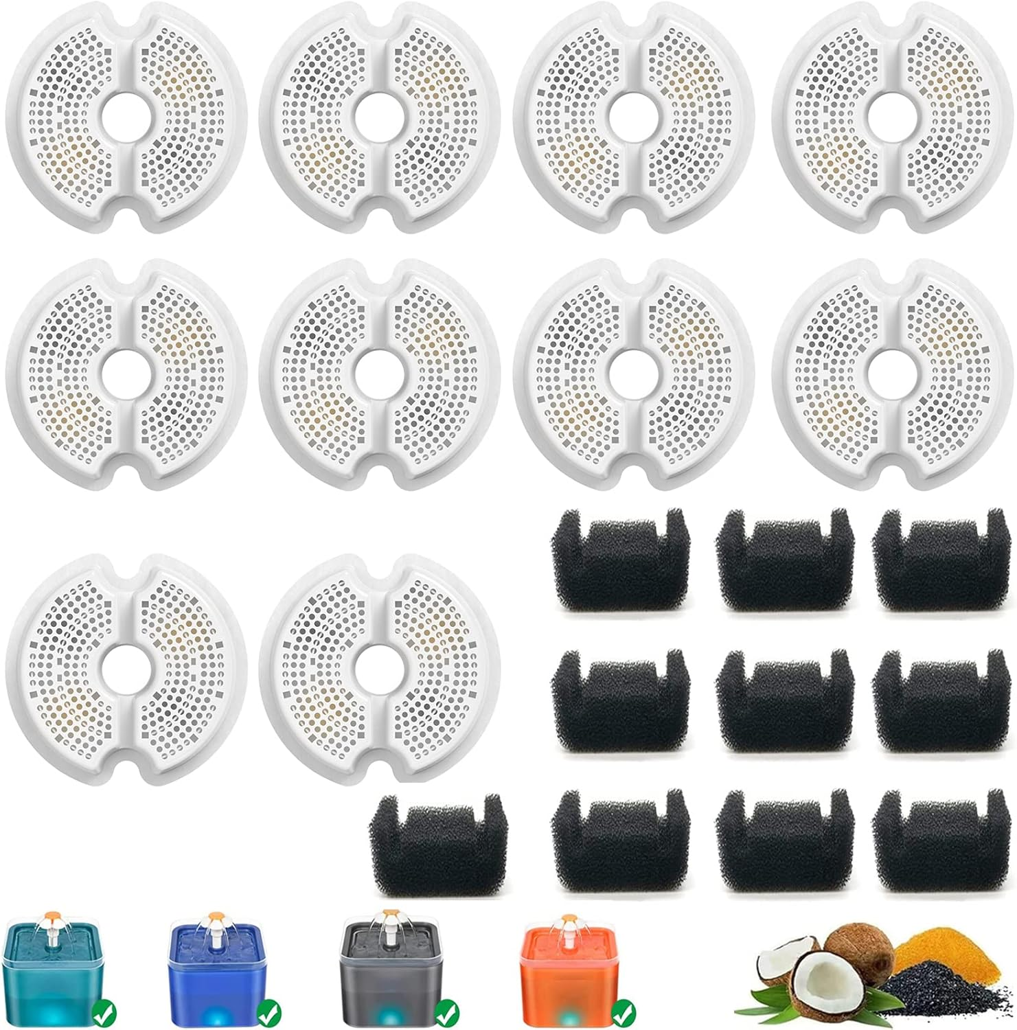 Kuangbiao Cat Water Fountain Filters Replacement,Compatiable with Wonder Creature and AONBOY 67Oz/2L with Pre-Filter Sponges (6-Pack) image number 1