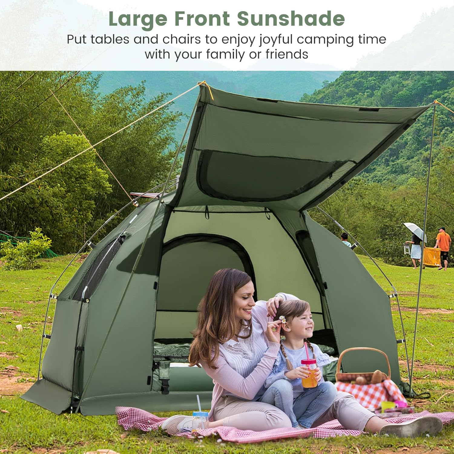 Costway 1-Person Camping Tent Cot, 5 in 1 Foldable Camping Tent with Air Mattress and Sleeping Bag, Elevated Travel Hiking Tent with Carry Bag, Waterproof Portable Sleeping Cot for Hiking, Traveling image number 3