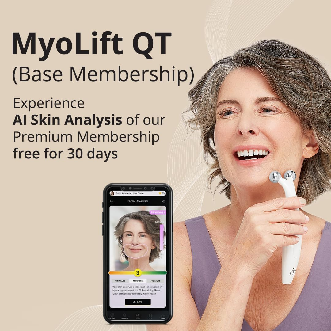 7E Wellness Myolift QT Microcurrent Facial Device with Smart Current Technology and Smartphone App - Portable Skin Care Tools, Instant Face Lift, anti Aging, Skin Tightening - up to 400 Microamps