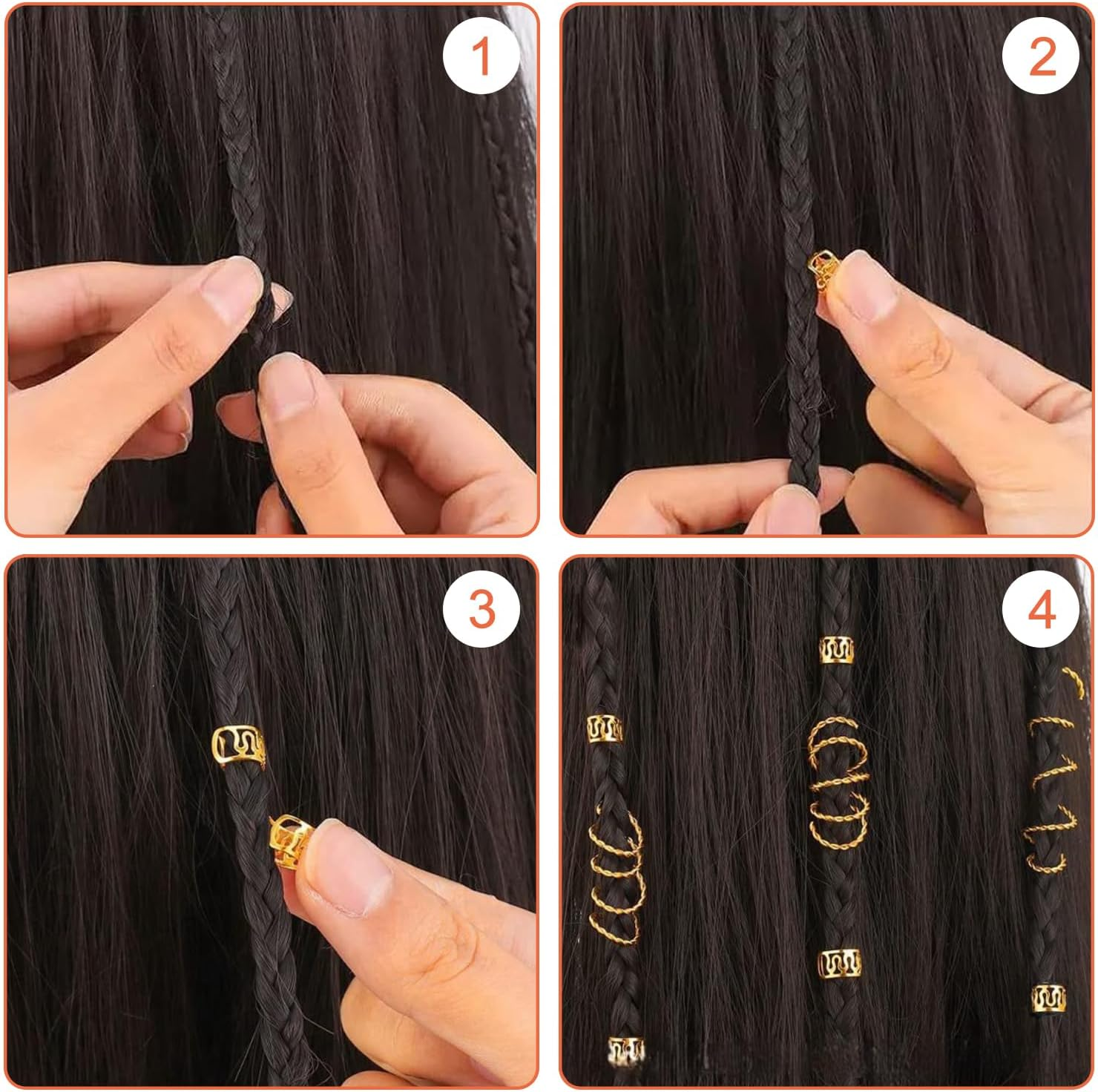 Icovalescent Pack of 110 Gold Hair Accessories for Braids, Adjustable Metal Hair Braid Rings, Hair Accessories for Dreadlocks for Men, Women, Girls and Boys Braids