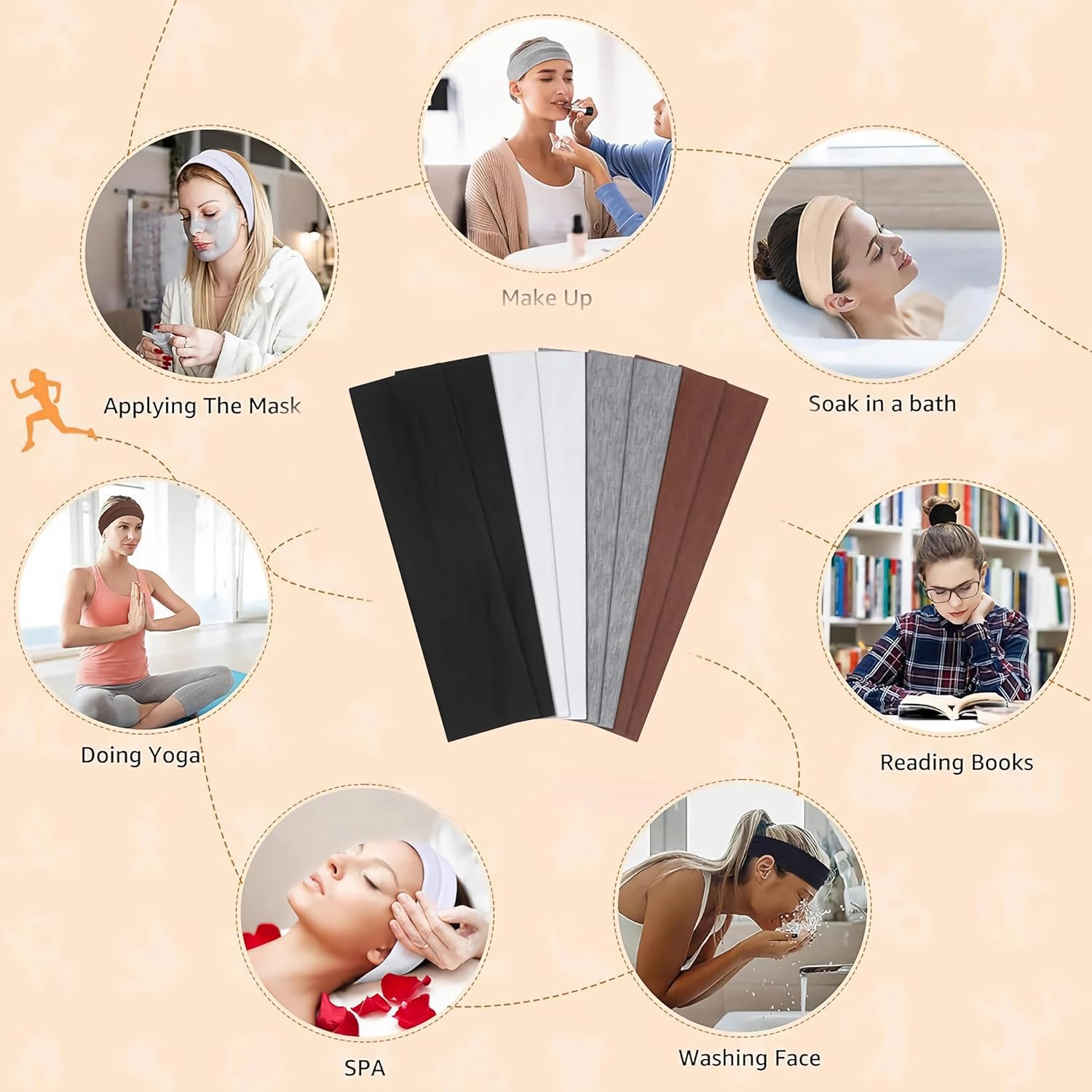 8 PCS Sports Elastic Hairband,Soft Cotton Elastic Hair Band That Non Slip Headband Doesn'T Tighten the Head,Fashionable Anti-Slip Hair Band,Suitable for Running,Outdoor Sports,Makeup,Yoga,Workout - A image number 2