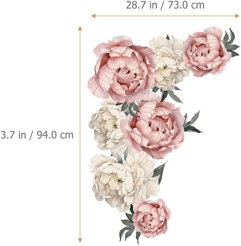 Toyvian Peony Flowers Wall Decal, Removable Peel and Stick Floral Wall Decal Sticker, Large Size Peony Rose Wall Sticker for Kids Nursery Living Room Bedroom Wallpaper Murals, Pink