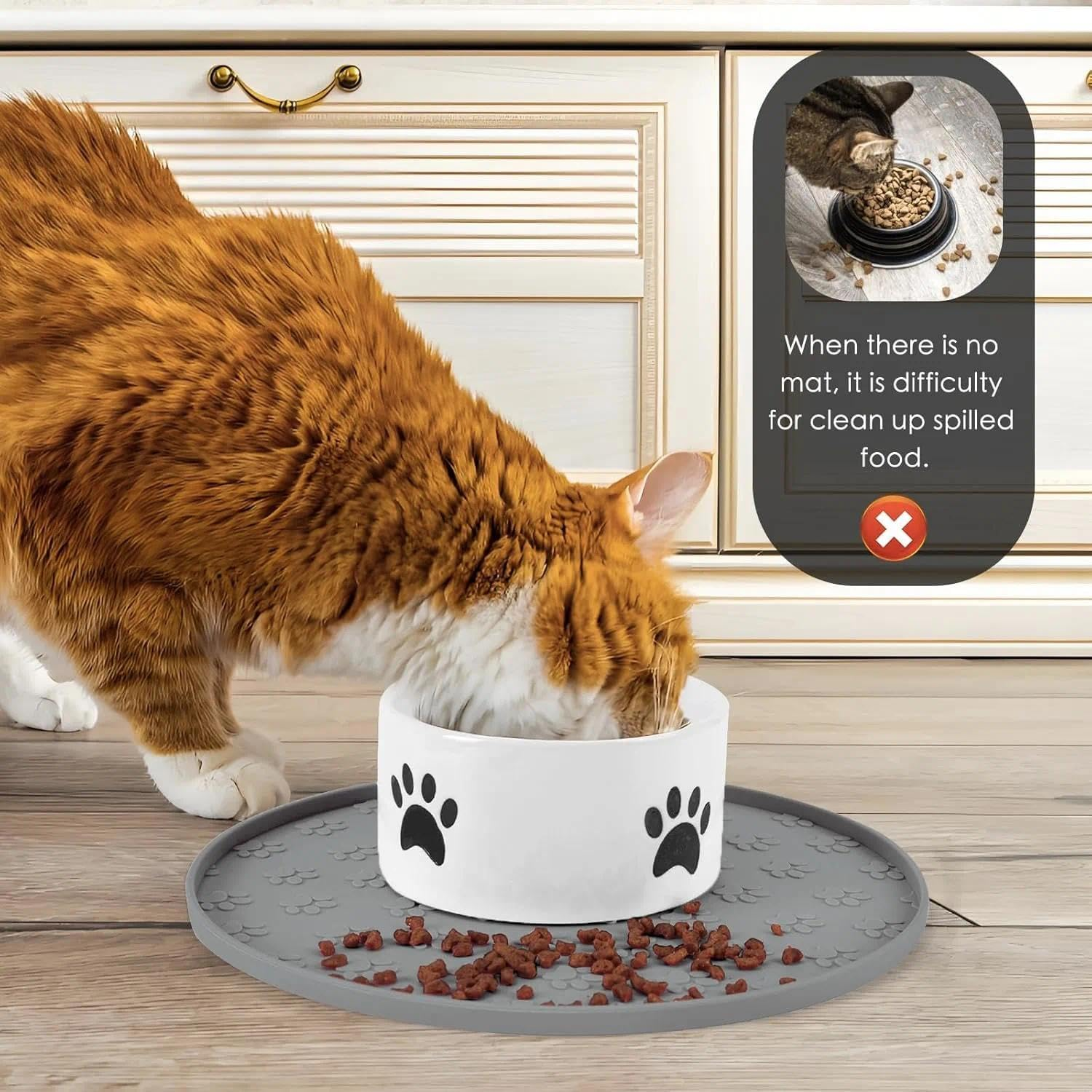 Silicone Pet Food Mat, Non-Slip Feeding Mat with Raised Edge & Waterproof Design,Round Food-Grade Pet Feeding Mat for Small and Medium Dogs & Cats, Easy to Clean, Durable and Foldable, Grey &ndash; Haheihei image number 2