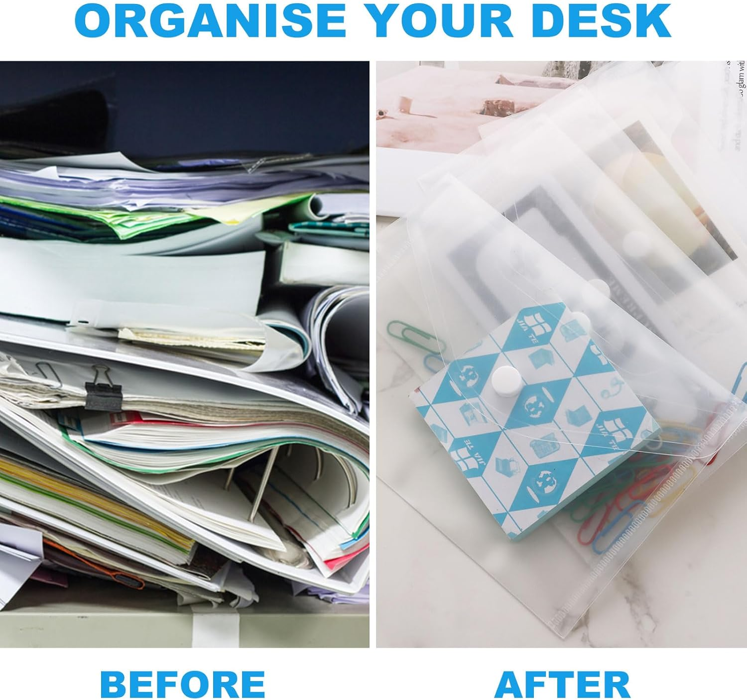 SHUESS 50 Pcs Plastic Wallets A6 - A6 Envelopes - Small Plastic Wallets - Clear Folders for Paperwork for Home, Office, School image number 2