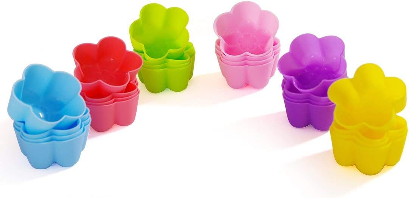 Reusable Non-Stick Silicone Baking Cups - Mini Cupcake Liners, Muffin Cups, Chocolate Holders, Truffle Cups - 24 Pack, 6 Vibrant Colors, Flower Shape image number 1