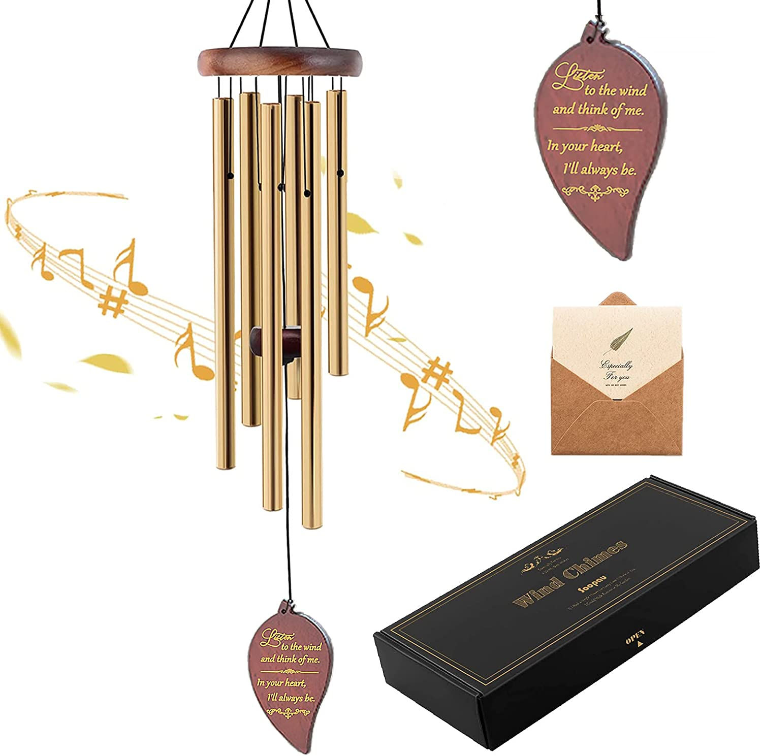 Soopau Memorial Sympathy Wind Chimes, Sympathy Gift Baskets in Memory of a Loved One Mother Father for Memorial/Bereavement/Condolence, 30" Wooden image number 1