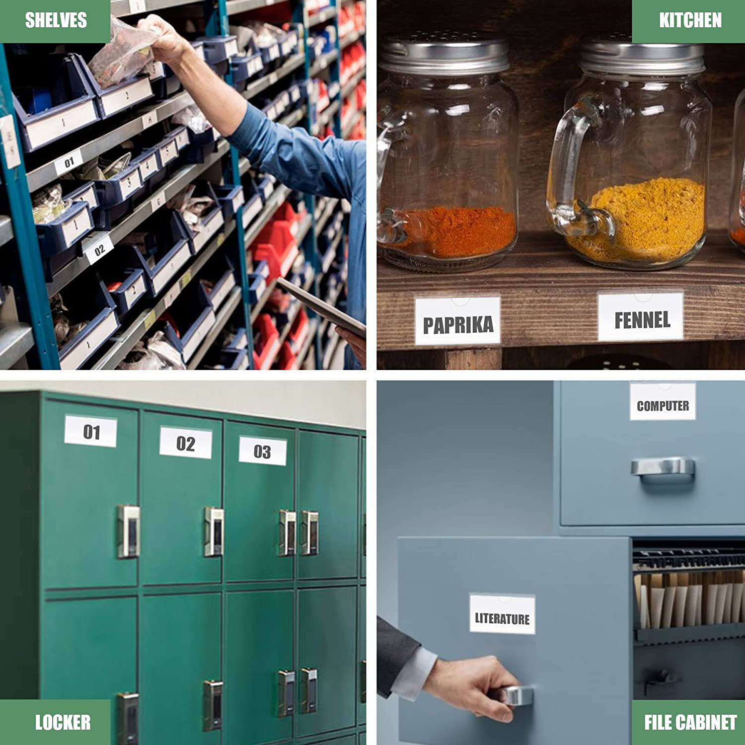 Self-Adhesive Label, Adhesive Label Holder Shelf Tag, Index Card Plastic Drawers File Cabinet Storage Bins Label Holder for Supermarket Bookshelf Mailbox Business Kitchen - 20Pcs image number 3