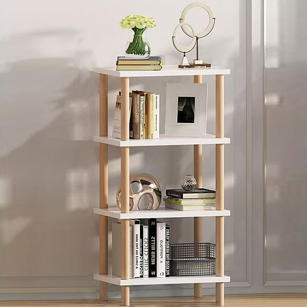 Hbluefat 4-Tier Solid Wood Shelf Bookcase, Modern Open Narrow Bookshelf, Free Standing Storage Rack, Multifunctional Display Stand for Home Office (White) image number 2