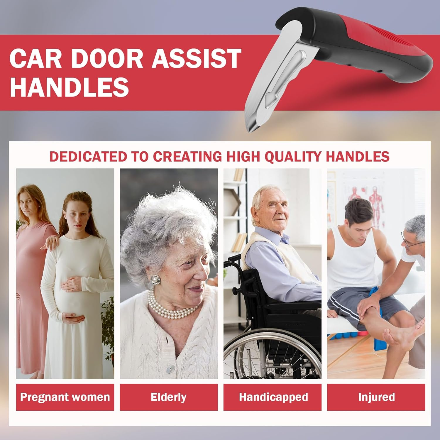 2 Pcs Car Door Assist Handle for Elderly, 2 in 1 Car Door Support Handle, Multifunction Vehicle Support Handles Window Breaker Emergency Tool Easy Exit Handles (Red) image number 2