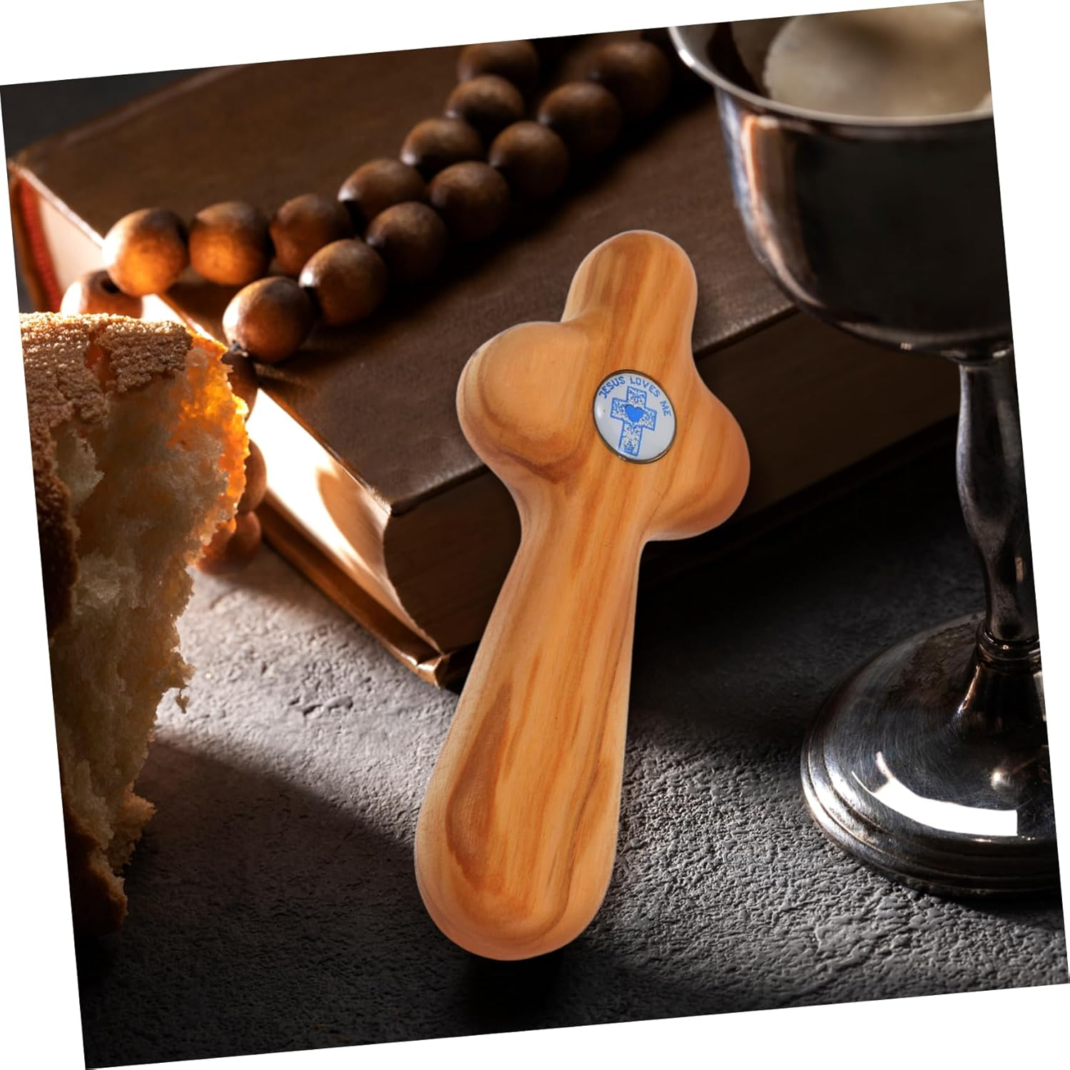 UTHCLO Handheld Olive Wood Cross for Baptism Pocket Prayer Crucifix for First Communion and Confirmation Unique Religious Keepsake for Christian Ceremonies image number 6
