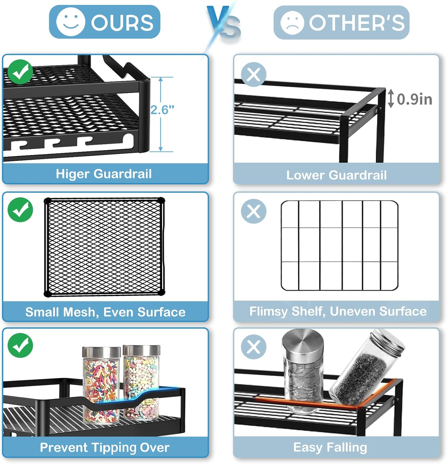VOGWOLTH Spice Rack Organizer for Cabinet Seasoning Pull Out Pantry Kitchen Closet Storage Shelf Sliding inside Cabinets Organization Height Adjustable Heavy Duty Metal Basket image number 5