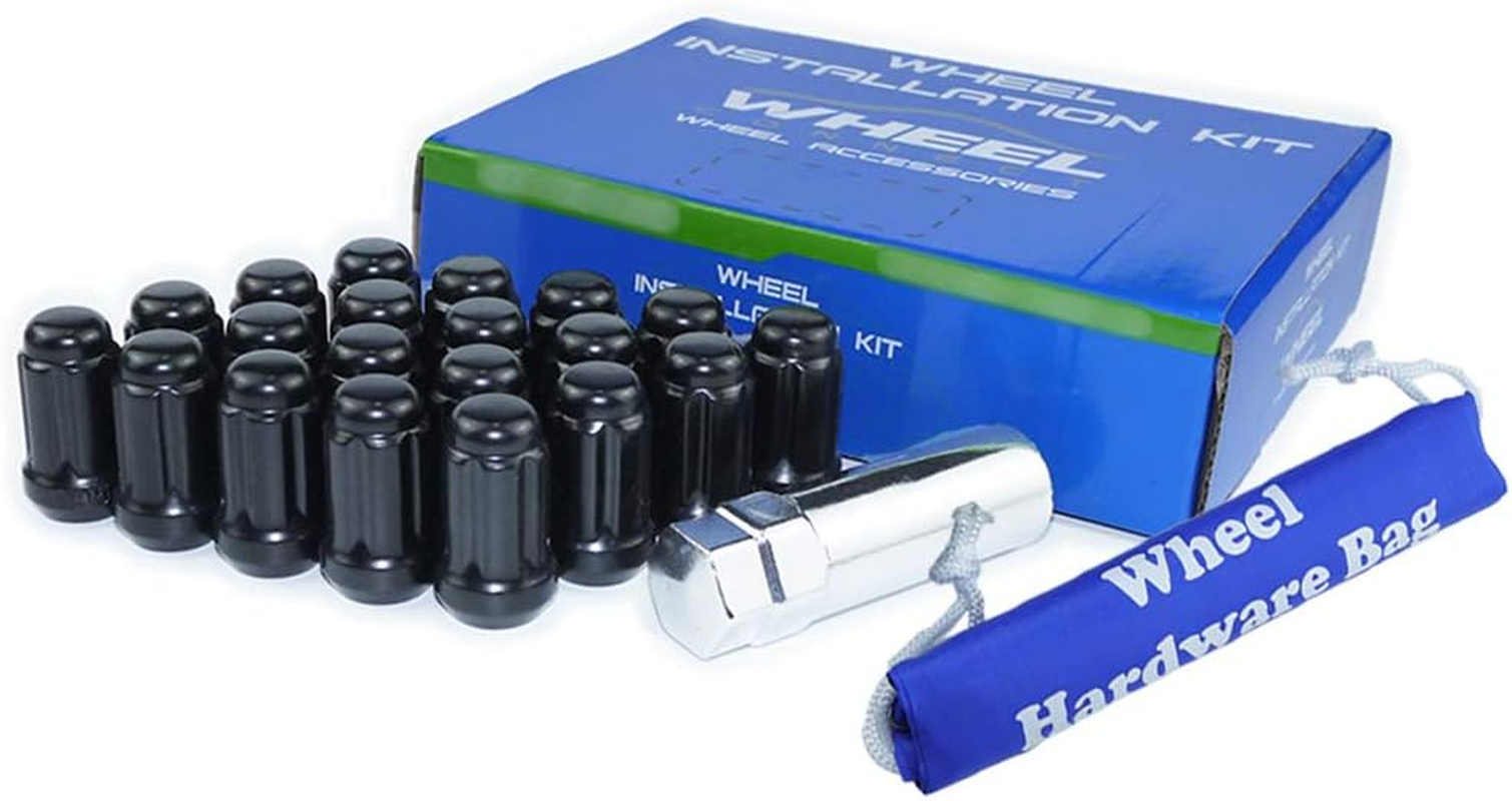 WHEEL CONNECT Spline Lug Nuts, Acorn for Conical Seat. 12X1.5, Thread, Set of 20 with 1 Key and 1 Storage Bag, for Aftermarket Custom Tuner Wheel, Black Finish.M 12 X 1.50 image number 2