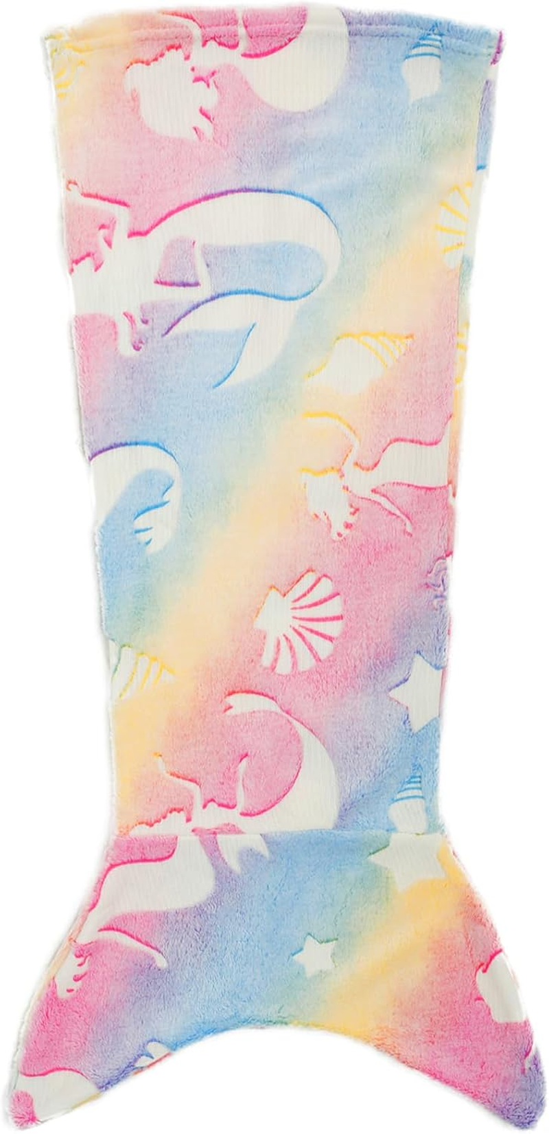 Kids Mermaid Tail Blanket, Soft Luminous Mermaid Blanket Flannel Girls Mermaid Toys Colorful Snuggle Blanket Soft Sofa Blanket Mermaid Sleeping Bag with Double Stitching (Style 1)