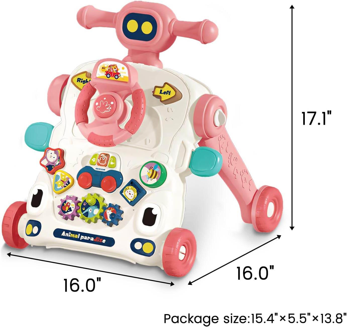 Uandhome 5 in 1 Baby Walker for 36 Months,Sit to Stand Learning Walker and Activity Center, Musical Toys for Babies 36 Month, Children Walking Toy, Early Educational Toy for Infant Boys Girls(Pink) image number 5