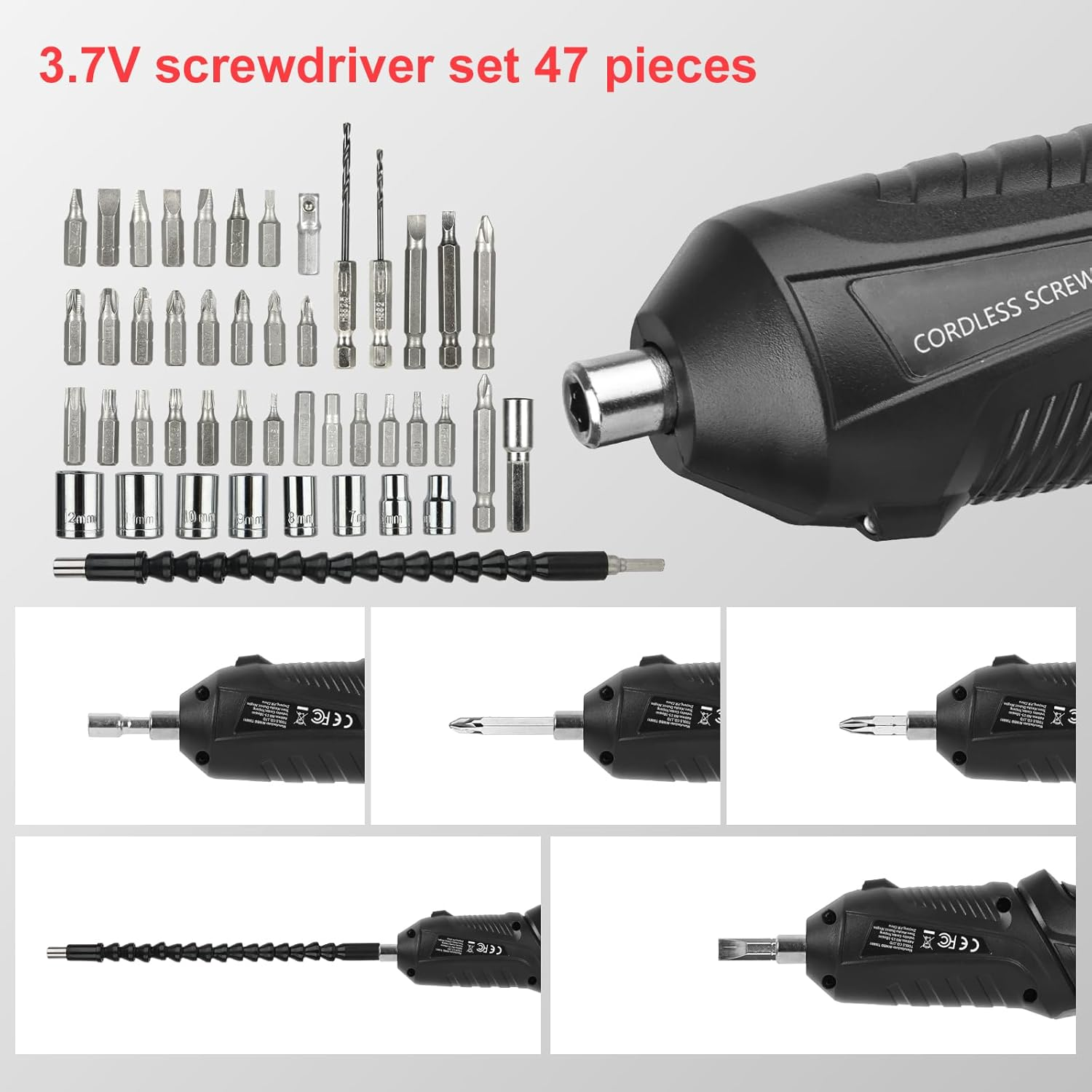 Enginer Cordless Screwdriver Kit: 3.6V Type-C Rechargeable, Led-Arbeitslicht + Taschenlampe, Lightweight, Multi-Purpose Tool for Home DIY, Furniture Assembly, Wood/Tile/Glass Repair image number 4