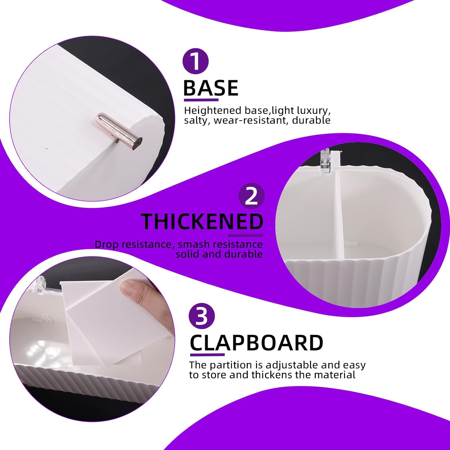 Swpeet 1 Pack 3 Grids White Plastic Separate Cotton Swabs Dispenser with Detachable Partition, Cotton Ball Holder with Clear Lid, Jar for Cotton Pads Bathroom Organizer Canisters image number 6