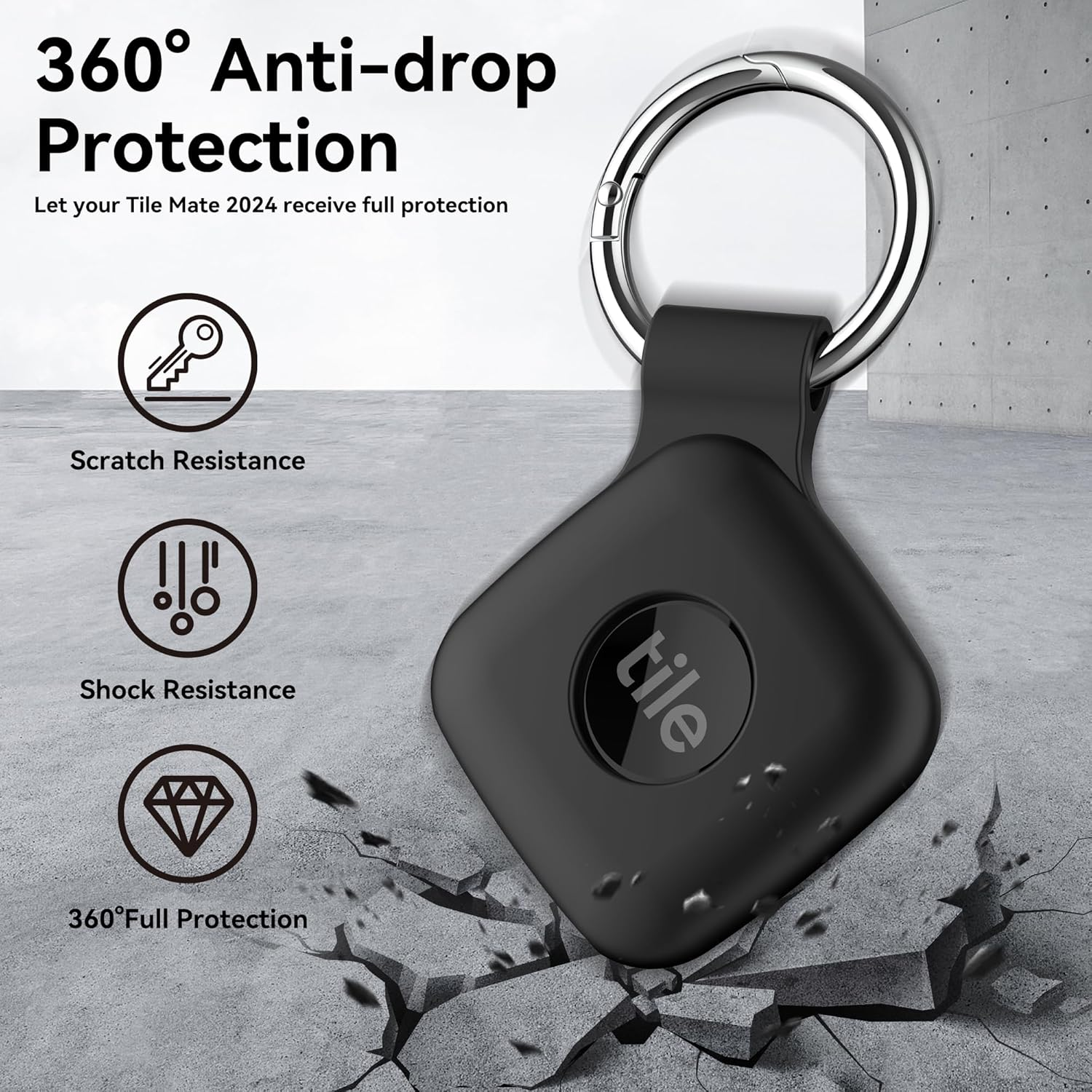 Silicone Case Compatible with Tile Mate 2024, 2 Pack Soft Scratch Resistant Cover with Carabiner Accessories, Secure Tag Holder for Bag, Black+Black image number 5