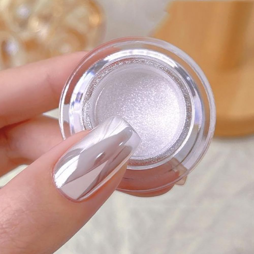 Pretty Diva White Chrome Nail Powder - 1G Super Glossy Mirror Effect White Moonlight Nails Chrome Powder Metallic Chrome Pigment for Nails image number 3