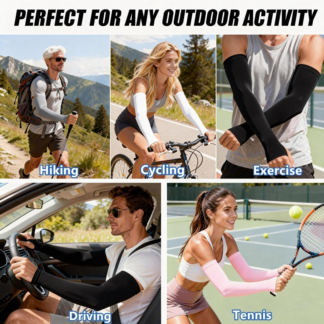 Sun Protection Arm Sleeves with Thumb Holes for Men Women,Cooling Compression UV Arm Cover,Outdoor Sports Sleeve Arm