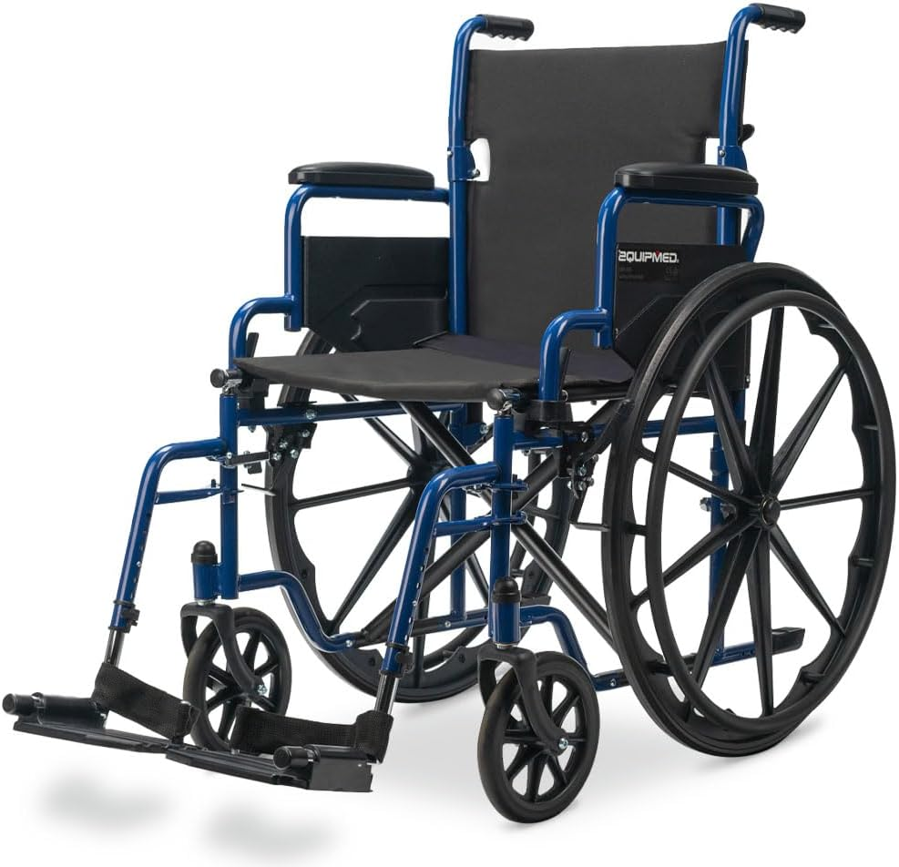 Folding Wheelchair with 24" Wheels and Blue Frame