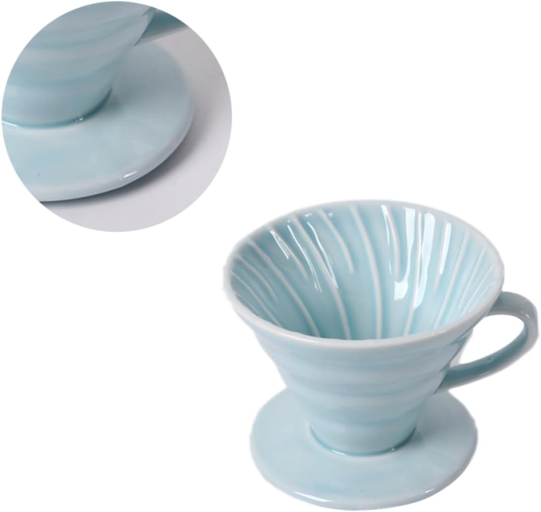 KOMBIUDA Ceramic Coffee Dripper Cone Filter Cup Spiral Groove Sky Blue 1-4 Cup Capacity Handmade Coffee Strainer Suitable for Home and Office Brewing image number 5