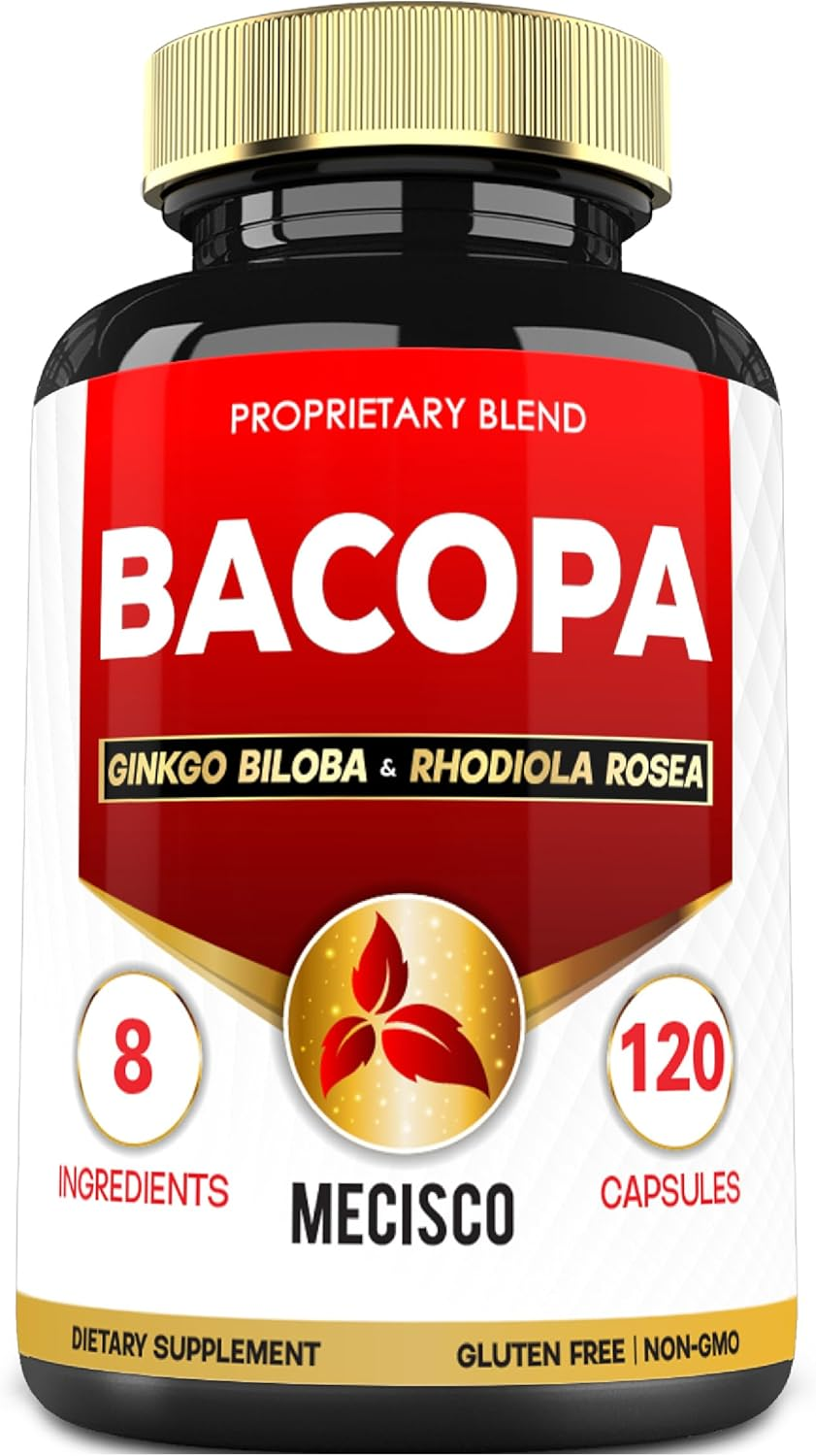 34100Mg Bacopa Supplement Added Ginkgo Biloba, Rhodiola Rosea, Gotu Kola, St Johns Wort, Ashwagandha Root, Rosemary Leaf, Black Pepper - Relax Mood, Memory & Brain Health - 120 Capsules for 2 Months
