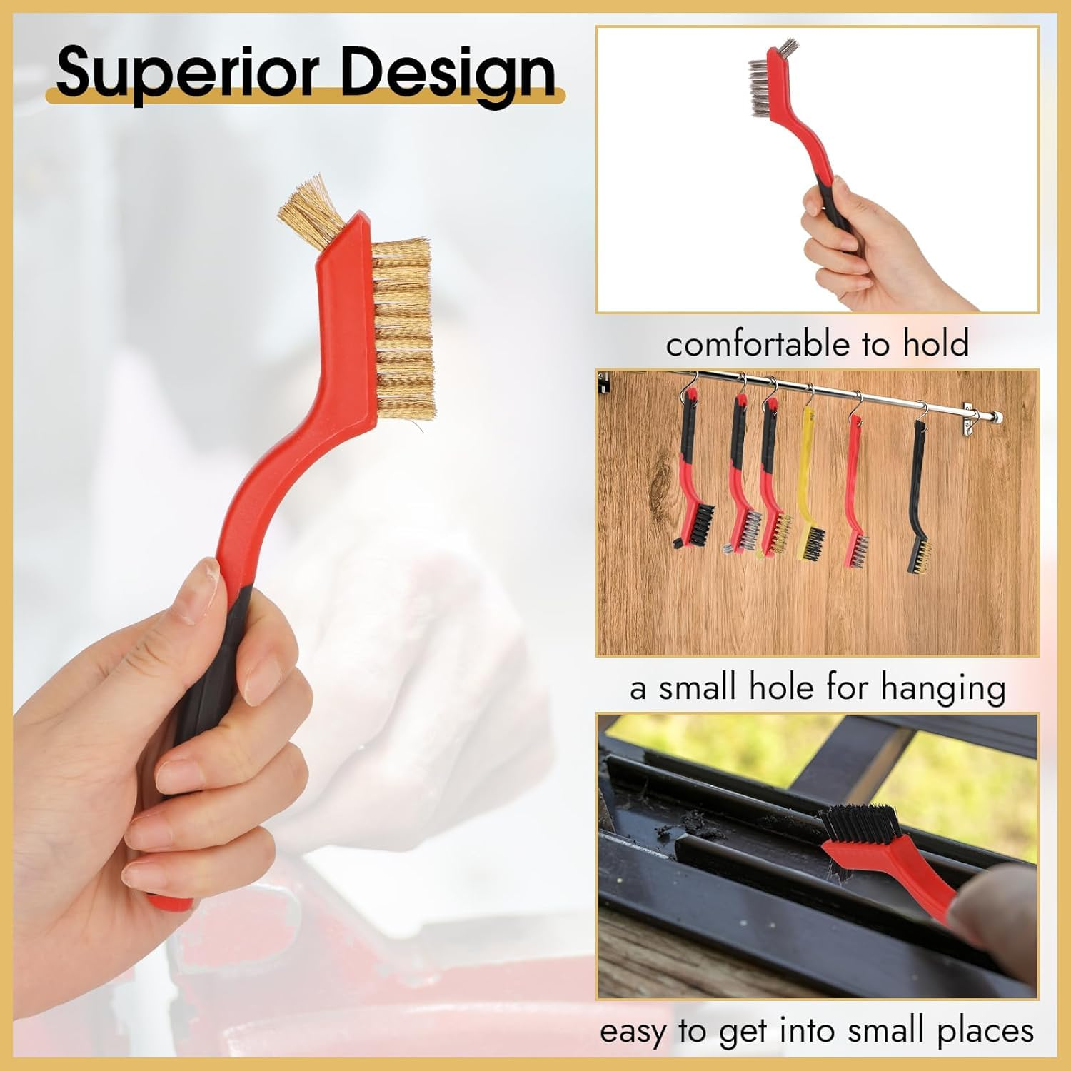 6 Pcs Wire Cleaning Brushes Set for Car, Small Metal Brass/Stainless Steel/Nylon Brushes for Cleaning Metal Rust and Paint Removal,Hard Bristle Cleaning Supplies for Car,Kitchen, Bathroom,Toilet image number 1