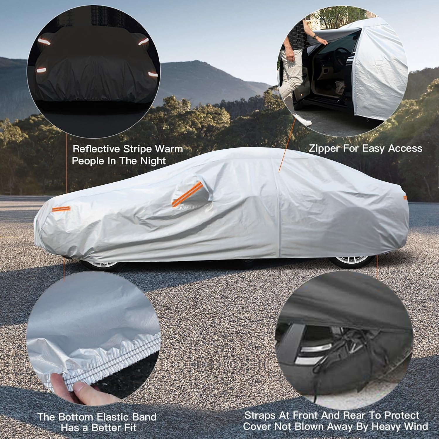 Dsocool 6 Layers Car Cover Waterproof All Weather for Automobiles, Outdoor Full Cover Rain Sun UV Protection with Zipper Cotton, Universal Fit for Sedan and Suvs (For SUV, YXL) image number 6