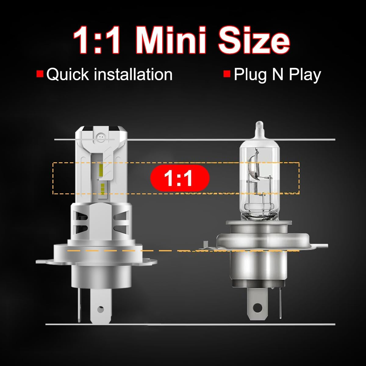 H4 9003 HS1 HB2 Motorcycle LED Headlight Bulbs 6000K Cool White 500% Brighter 12V OEM Replacement 1:1 Mini Size Plug and Play Built in Cooling Fan, Pack of 1 image number 3