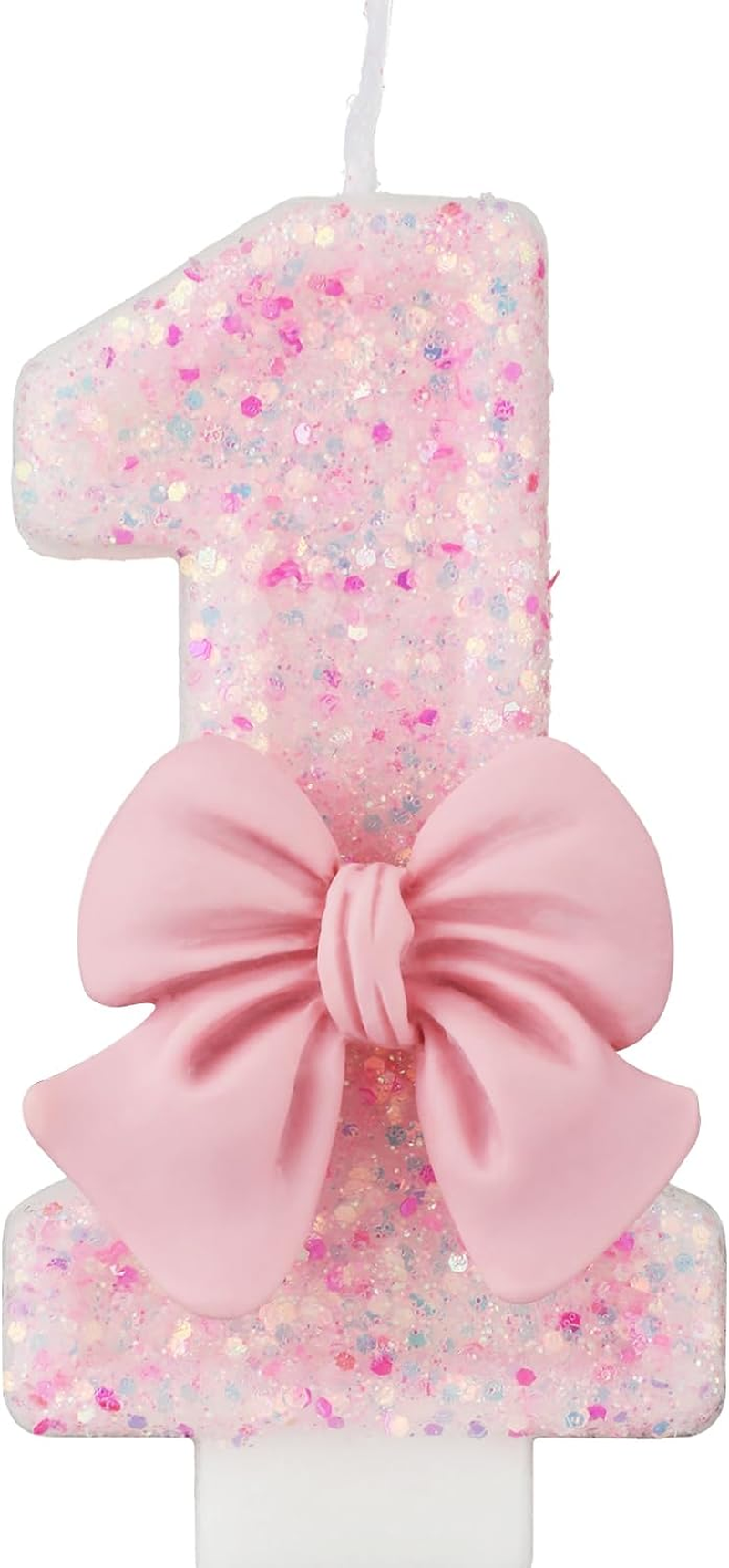 0-9 Birthday Candles, 2.95 Inch Pink Bow Glitter Number Candles Cake Topper Decorations for Kids Girls Adults Birthday Wedding Anniversary Party Supplies(1)