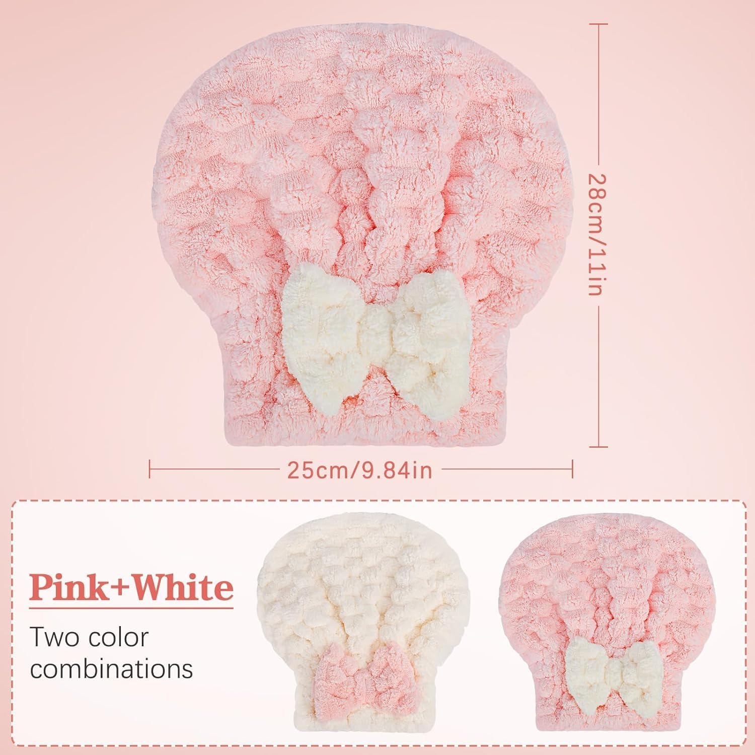 Zhangjunfle Microfibre Hair Drying Turban Towel Cap, 2 Pack Absorbent Hair Wrap with Bow-Knot,Elastic Microfiber Drying Hair Caps,Absorbent Hair Drying Cap Turban Towel image number 1