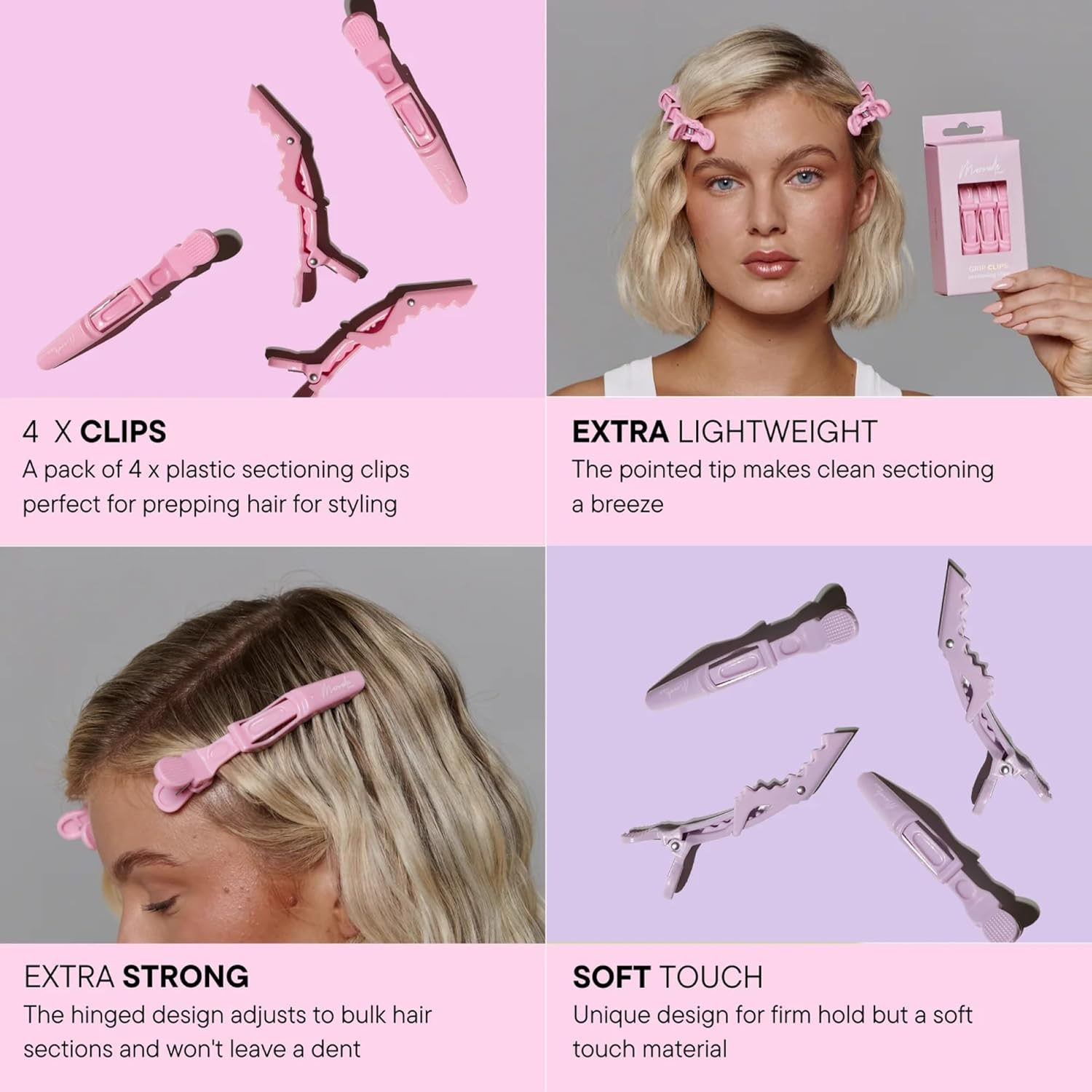 Mermade Hair Grip Clip 4-Pieces, Pink image number 4