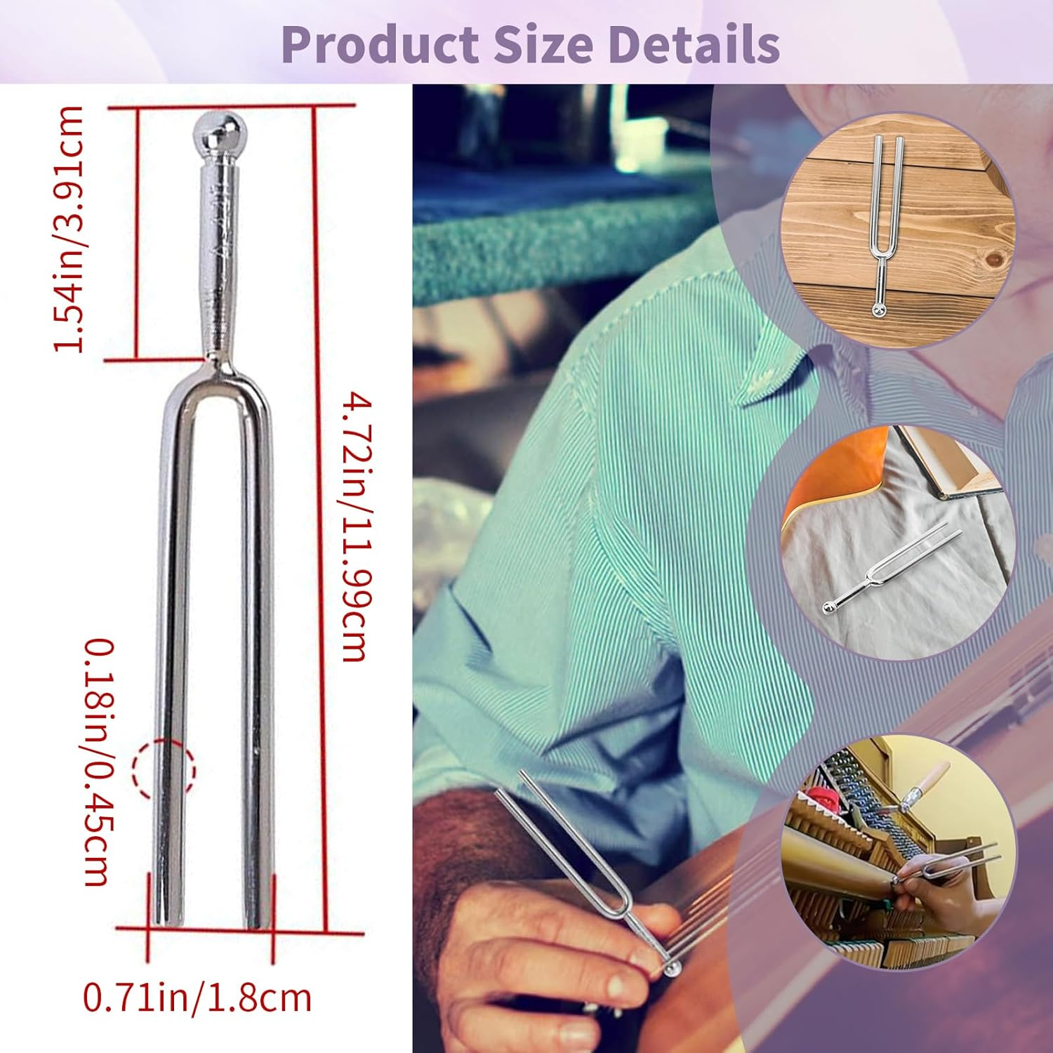 440Hz Tuning Fork, Standard Tuning Fork for Beginner Guitars Violinists, Stainless Steel Tone Tuning Fork for Musical Instruments, String Instruments Tone Tuning Fork for Violin Guitar (4 PCS) image number 6