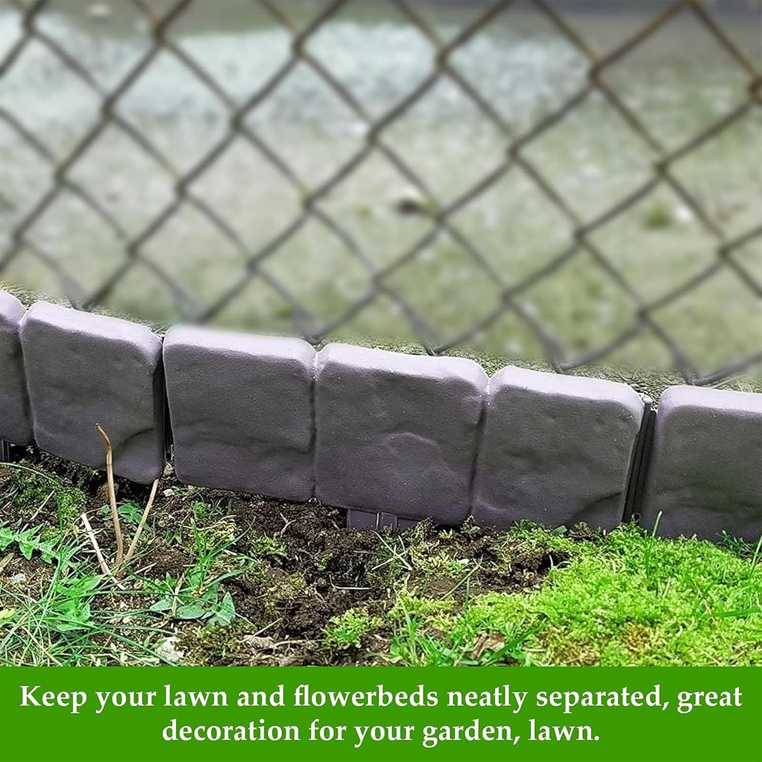 Grey Cobbled Stone Effect Garden Lawn Edging Plant Border, Grey Stone Effect Lawn Edging,Simply Hammer 20 Pack image number 3