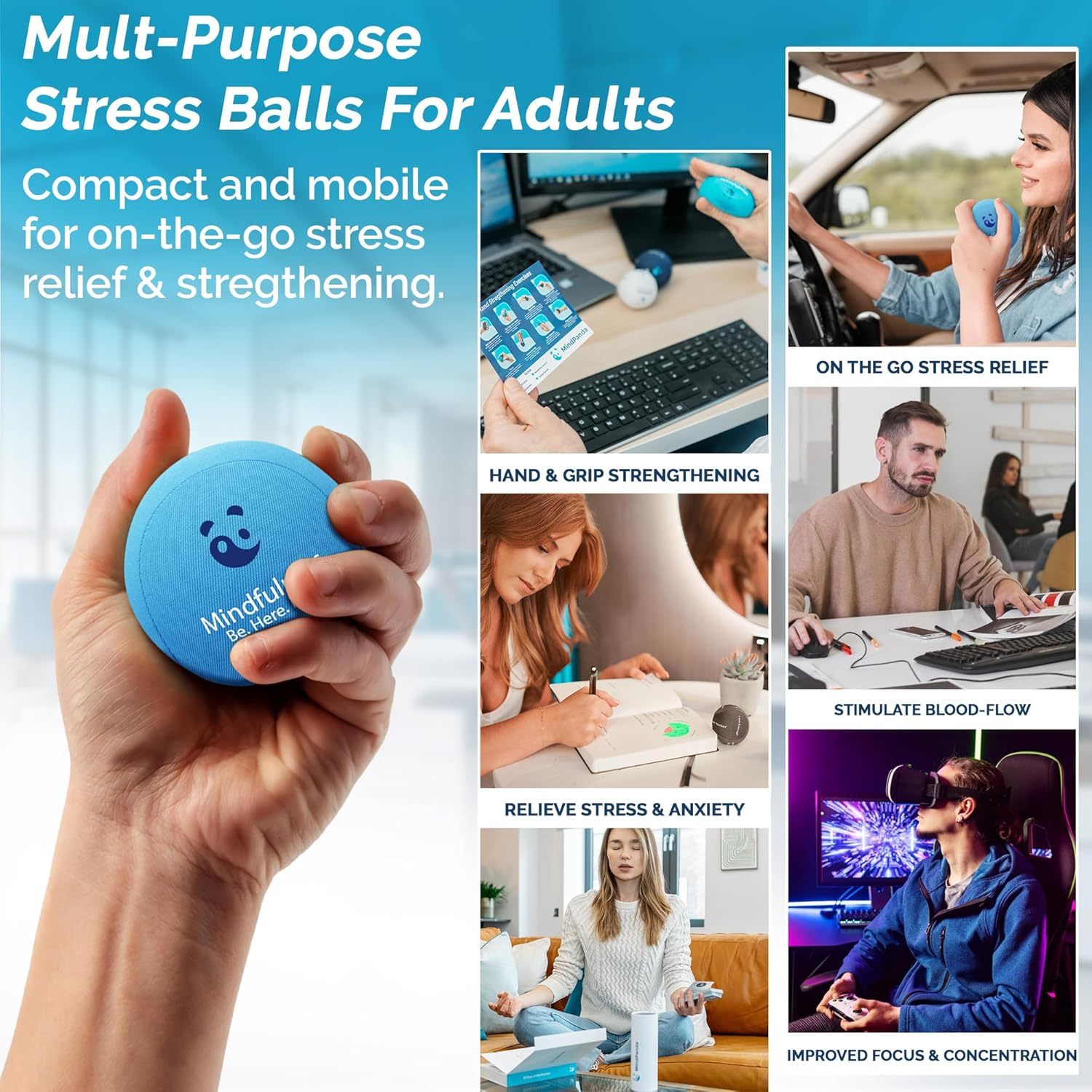 Mindpanda 3X Empowering Gel Stress Ball Bundle | Different Strengths & Sizes for Squeeze Hand Therapy - Scented for Extra Focus image number 3