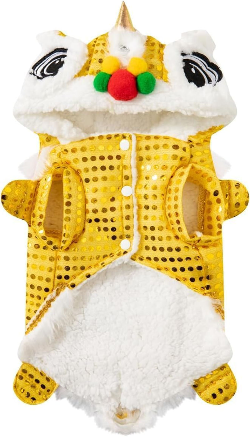 Chinese New Year Lion Dog Costume Chinese New Year Spring Festival Hoodies Coat Dress, Lunar New Year, Dog Costume (Red, S)