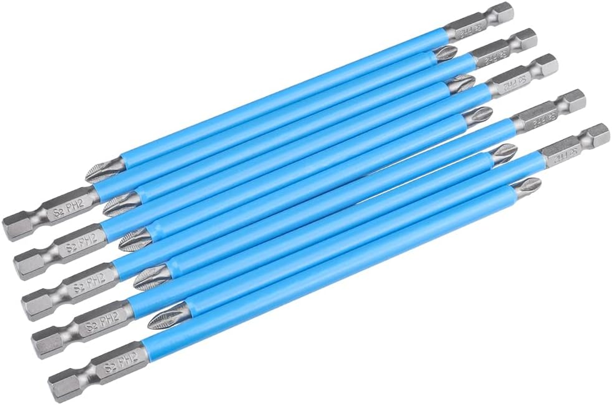 Yakamoz 10Pcs Magnetic anti Slip Phillips Screwdriver Bit Set, PH2, 1/4 Hex Shank, 6 Inch