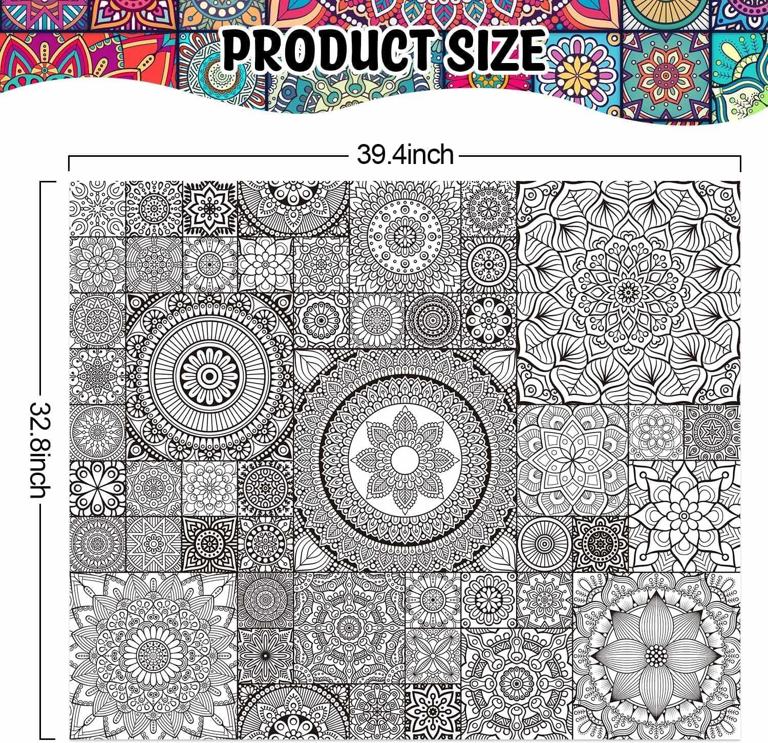 LZMDISU Giant Coloring Poster for Kids, 39.4 X 32.8 Inch Vintage Jumbo Coloring Poster with Flowers, Huge Coloring Paper Large Coloring Sheets for Class School Home Birthday Party