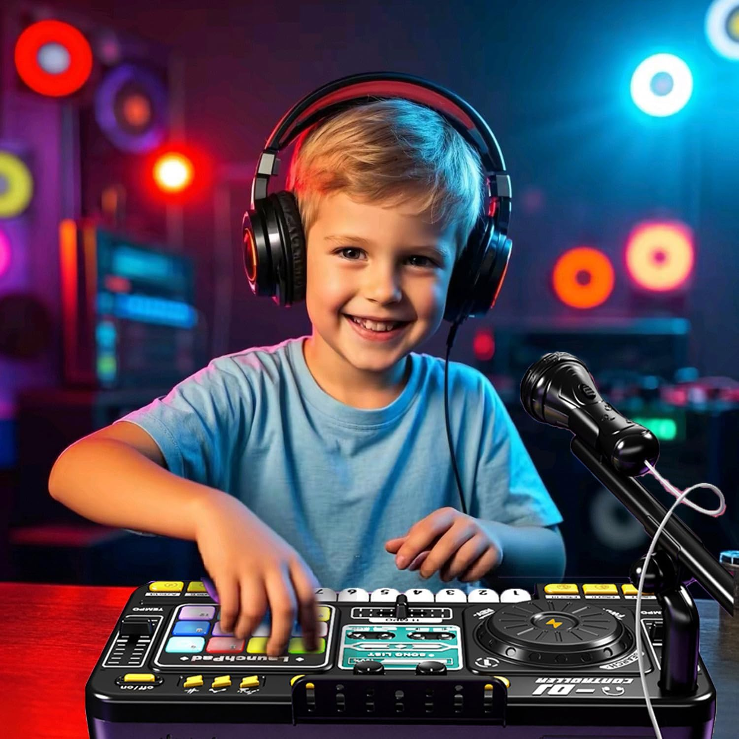 DJ Toy Set for Kids, Toddler Musical DJ Mixer with Lights, Sounds & Bluetooth, Multi-Functional Musical Instrument for Ages 4+ image number 1