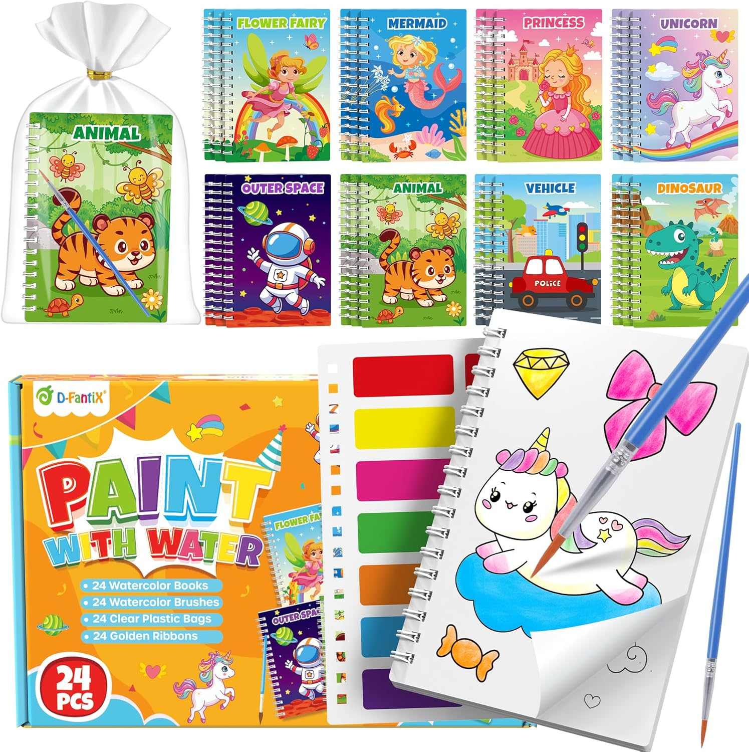 D-Fantix 24 Pack Paint with Water Coloring Books for Kids Ages 4-8-12, Birthday Party Favors Bulk Gifts Goodie Bag Stuffers, Arts and Crafts Classroom Prizes Rewards, Back to School Gifts for Students image number 3