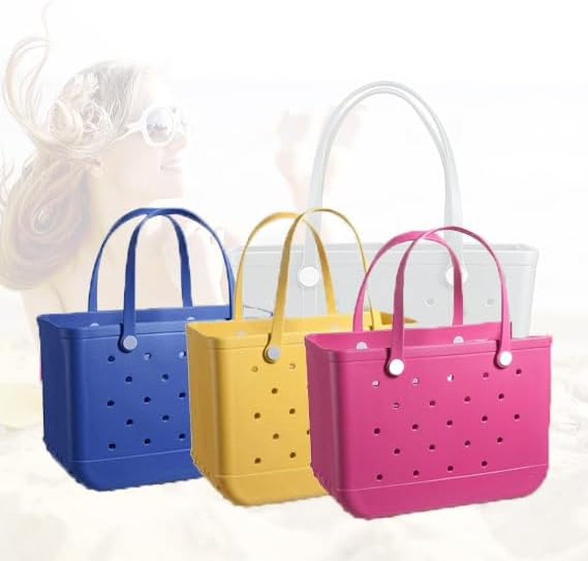 Large Waterproof Beach Tote Bag, Royal Blue, Perforated Design with Dual Handles