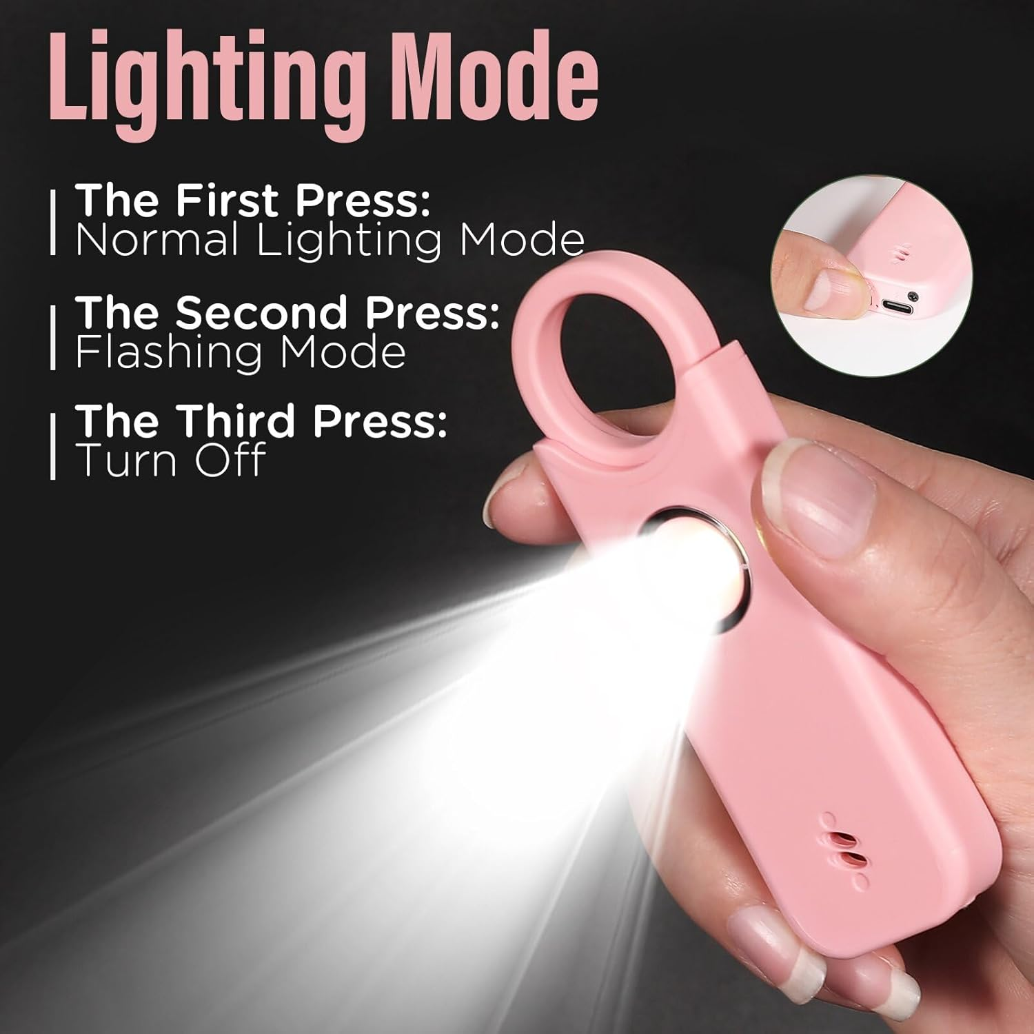 Rechargeable Personal Safety Alarm for Women, 135 Db Loud Self Defense Keychain Siren with LED Strobe Light, Personal Emergency Security Safe Devices Key Chain Alarms for Women Kids Elderly (Pink) image number 2