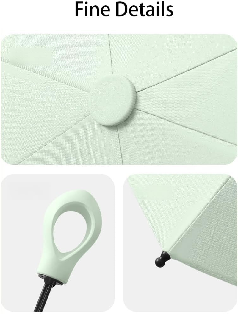 Mini Sun Travel Umbrella Ring Handle Coating Layer Fabric Compact Folding Purse Umbrella/Lightweight Small Portable Backpack/Rain Sun/Blocking/Anti UPF 50 UV Protection 99.9% Men Women Kids - Light Green image number 6
