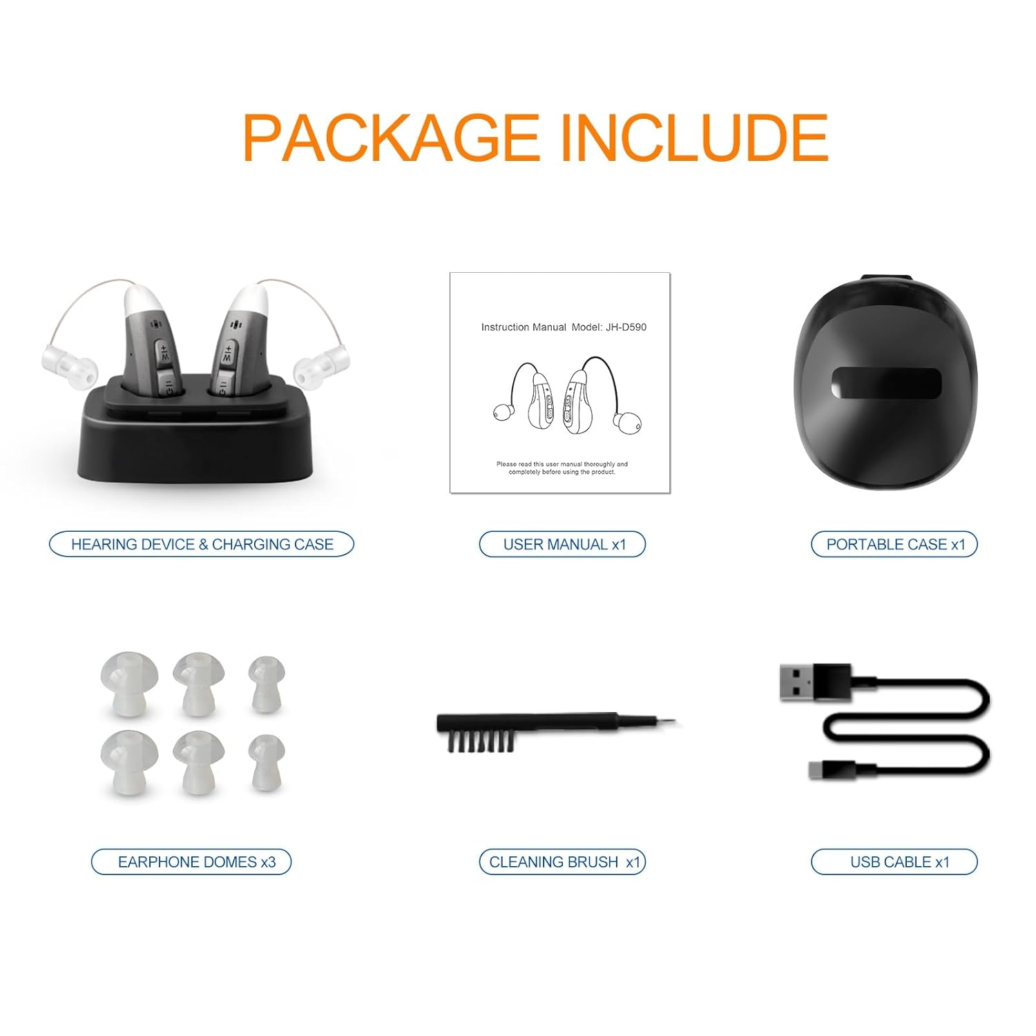 JINGHAO Hearing Amplifier Aids Rechargeable for Seniors Adults Auto Power on off with Portable Charging Case